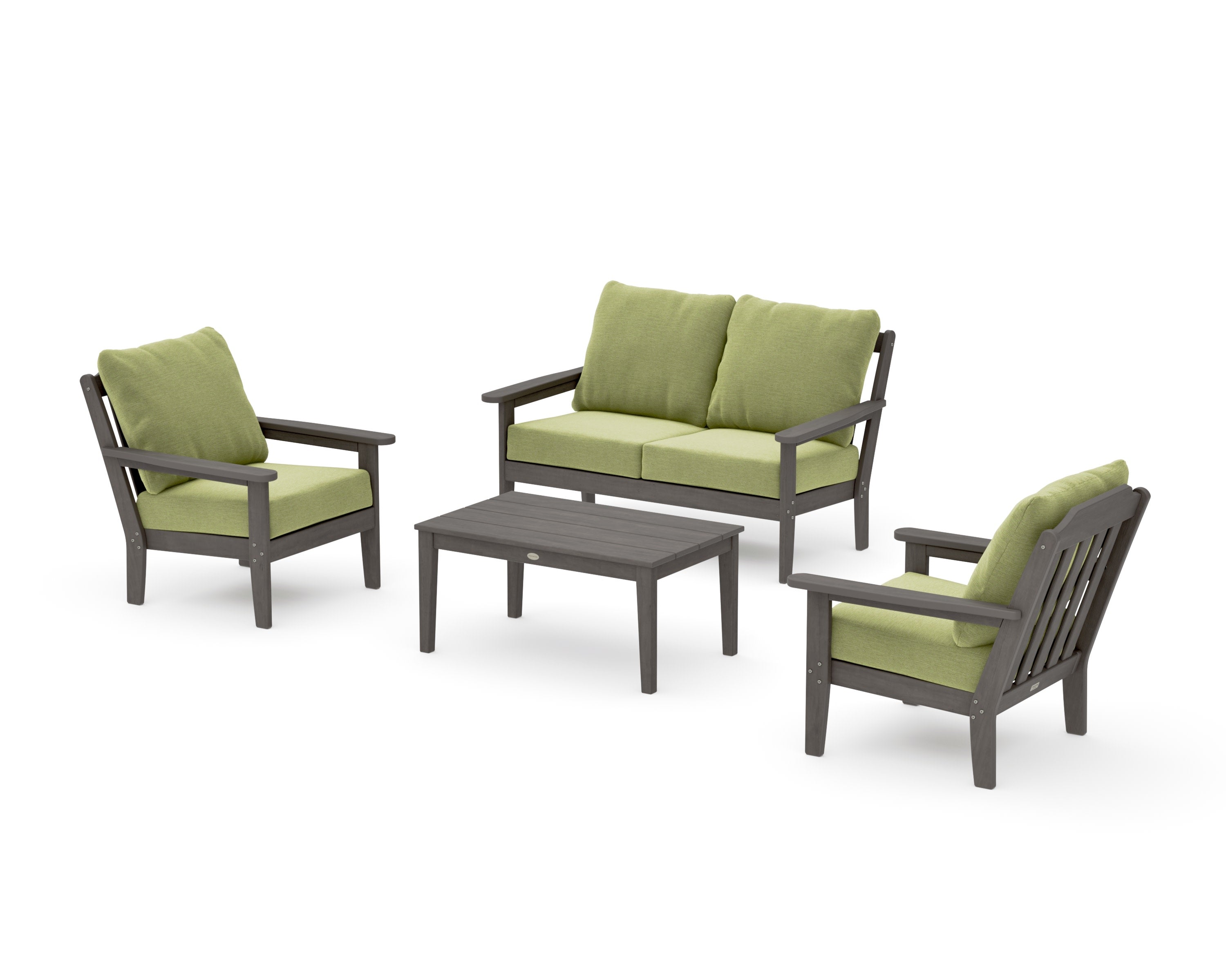 Cottage 4-Piece Deep Seating Set with Loveseat in Driftwood / Chartreuse Boucle