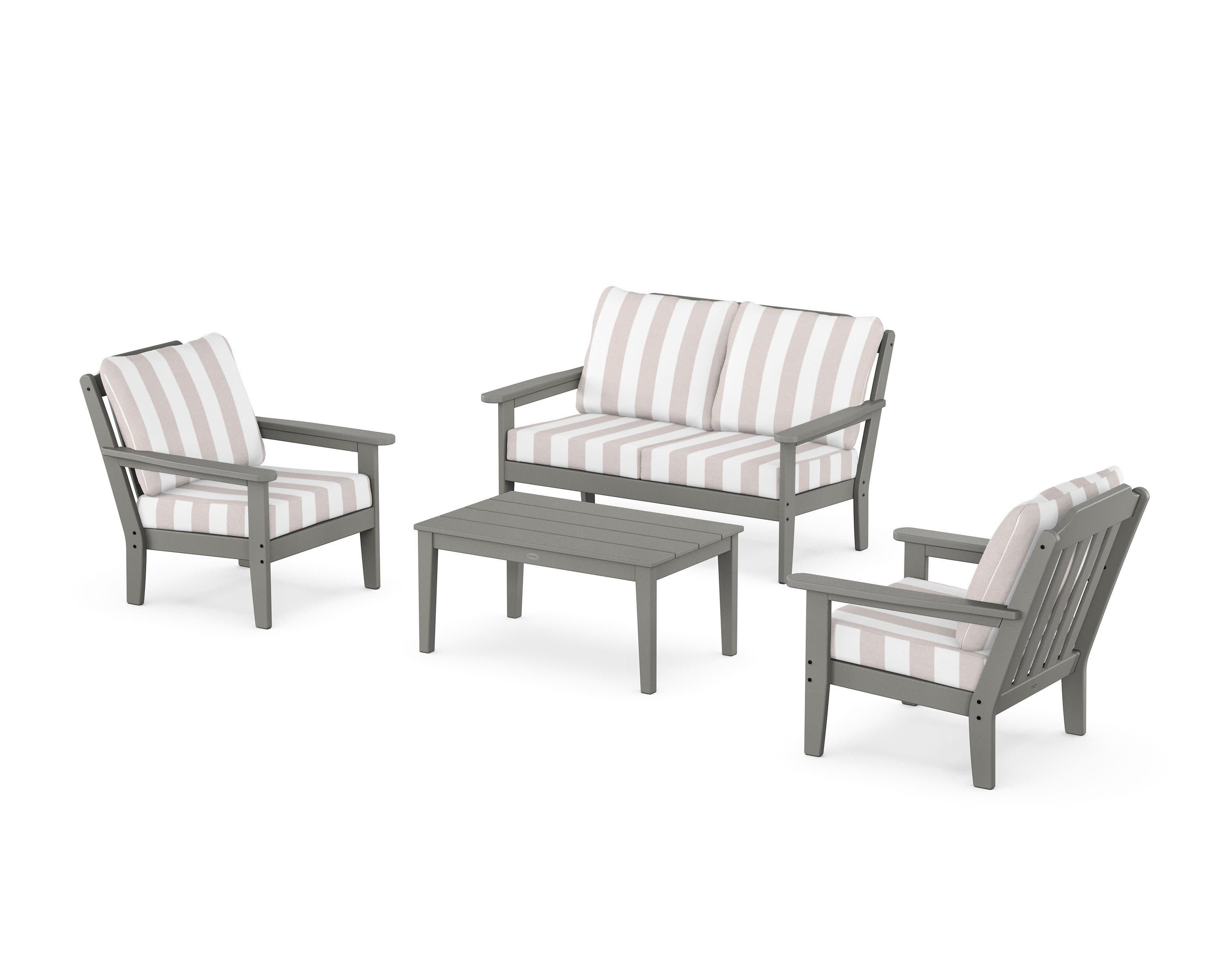 Cottage 4-Piece Deep Seating Set with Loveseat in Slate Grey / Cabana Stripe Dune Burlap