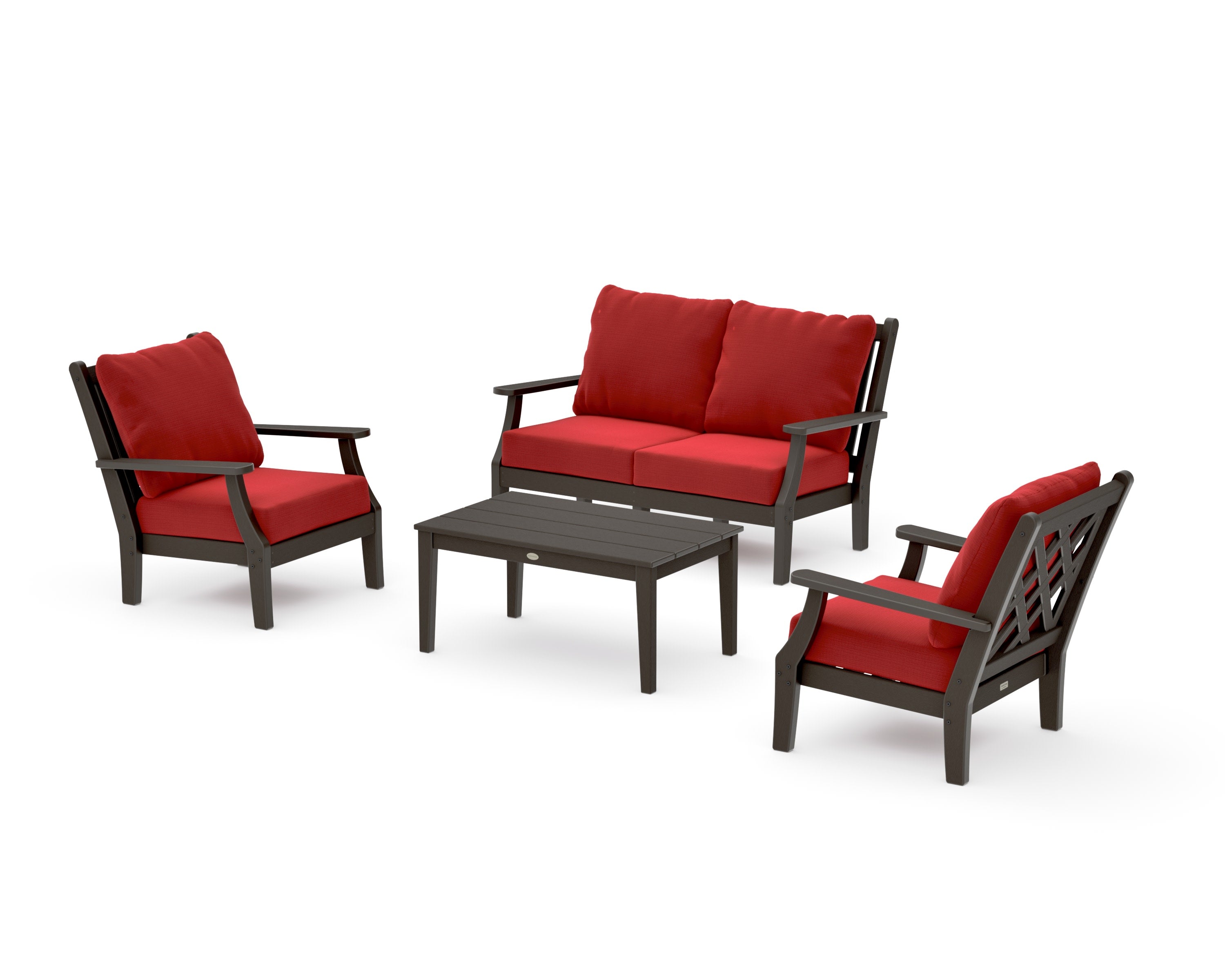 Wovendale 4-Piece Deep Seating Set with Loveseat in Vintage Coffee / Crimson Linen