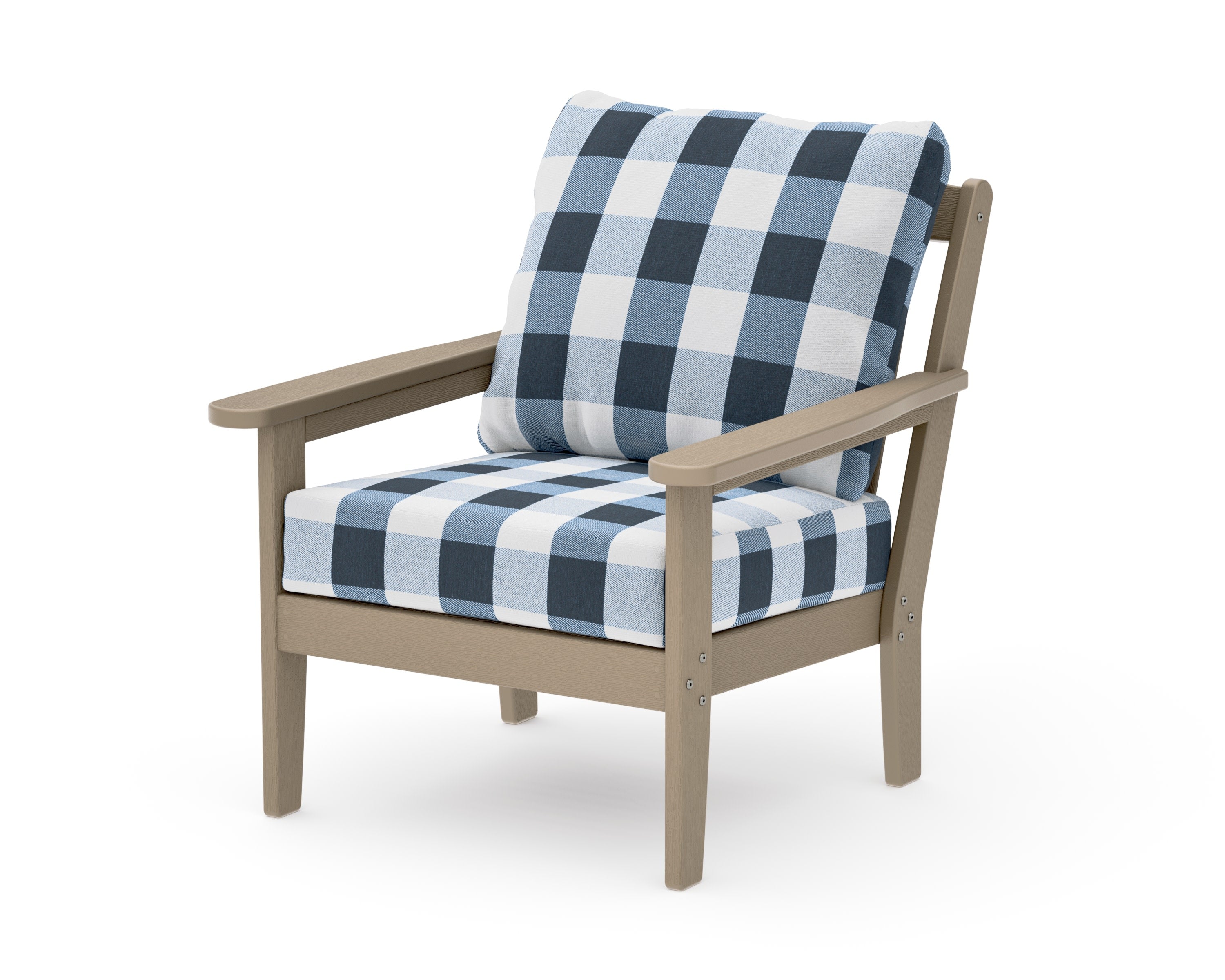 Cottage Deep Seating Chair in Vintage Sahara / Buffalo Plaid Marine Indigo