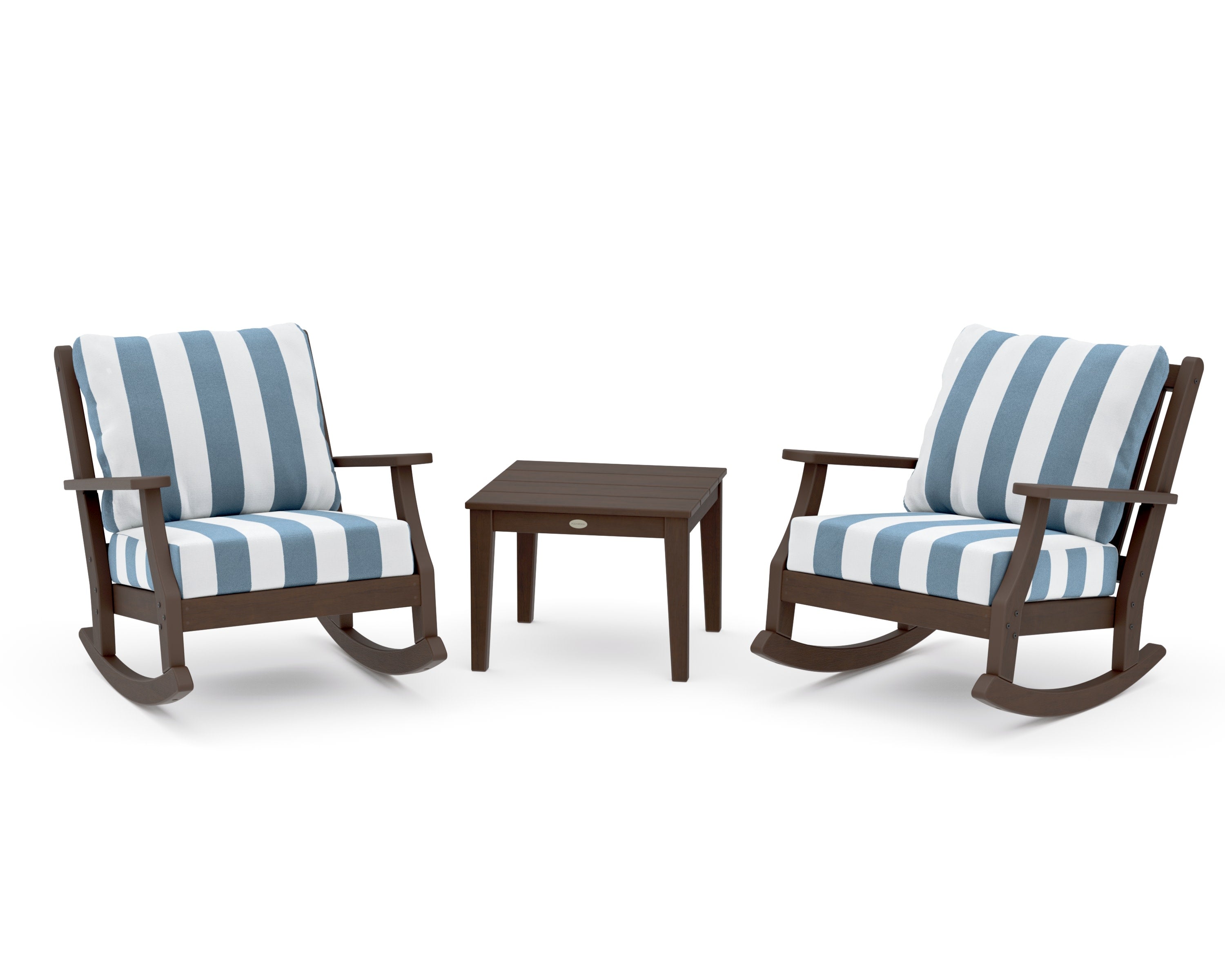 Wovendale 3-Piece Deep Seating Rocker Set in Kona / Cabana Stripe Sky Blue