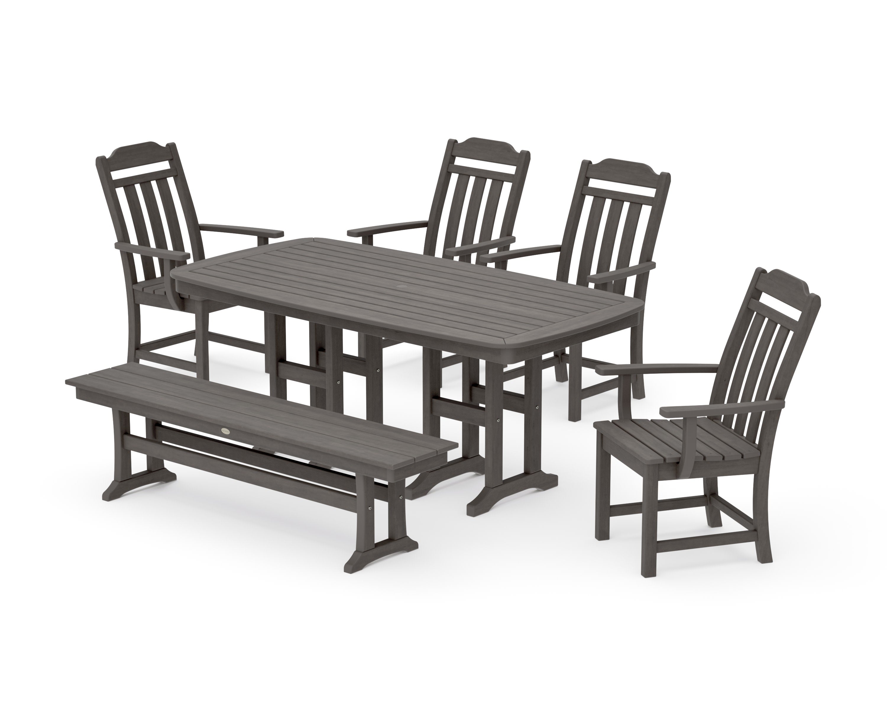 Cottage 6-Piece Dining Set with Bench in Driftwood