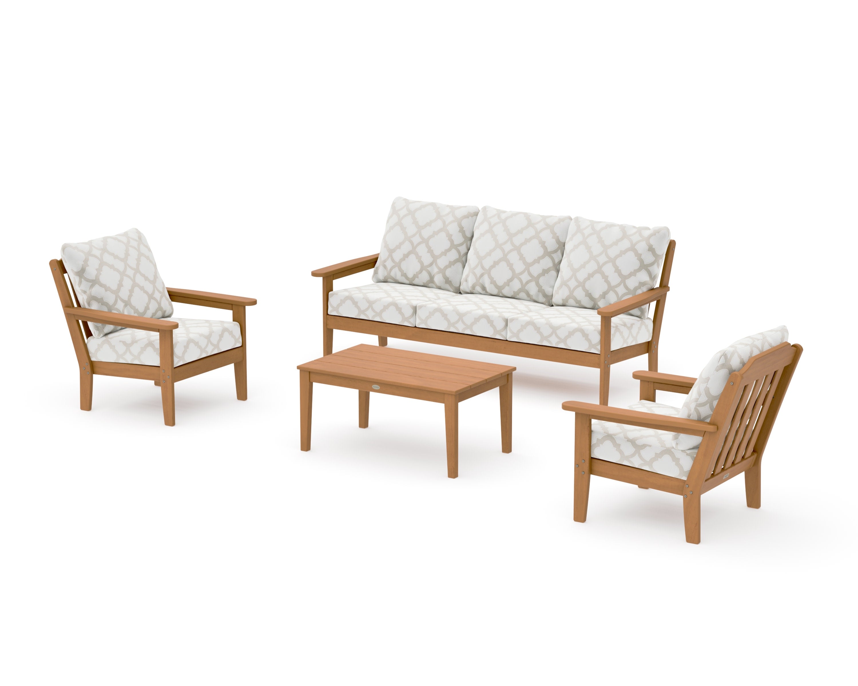 Cottage 4-Piece Deep Seating Set with Sofa in Natural / Trellis Dune Burlap