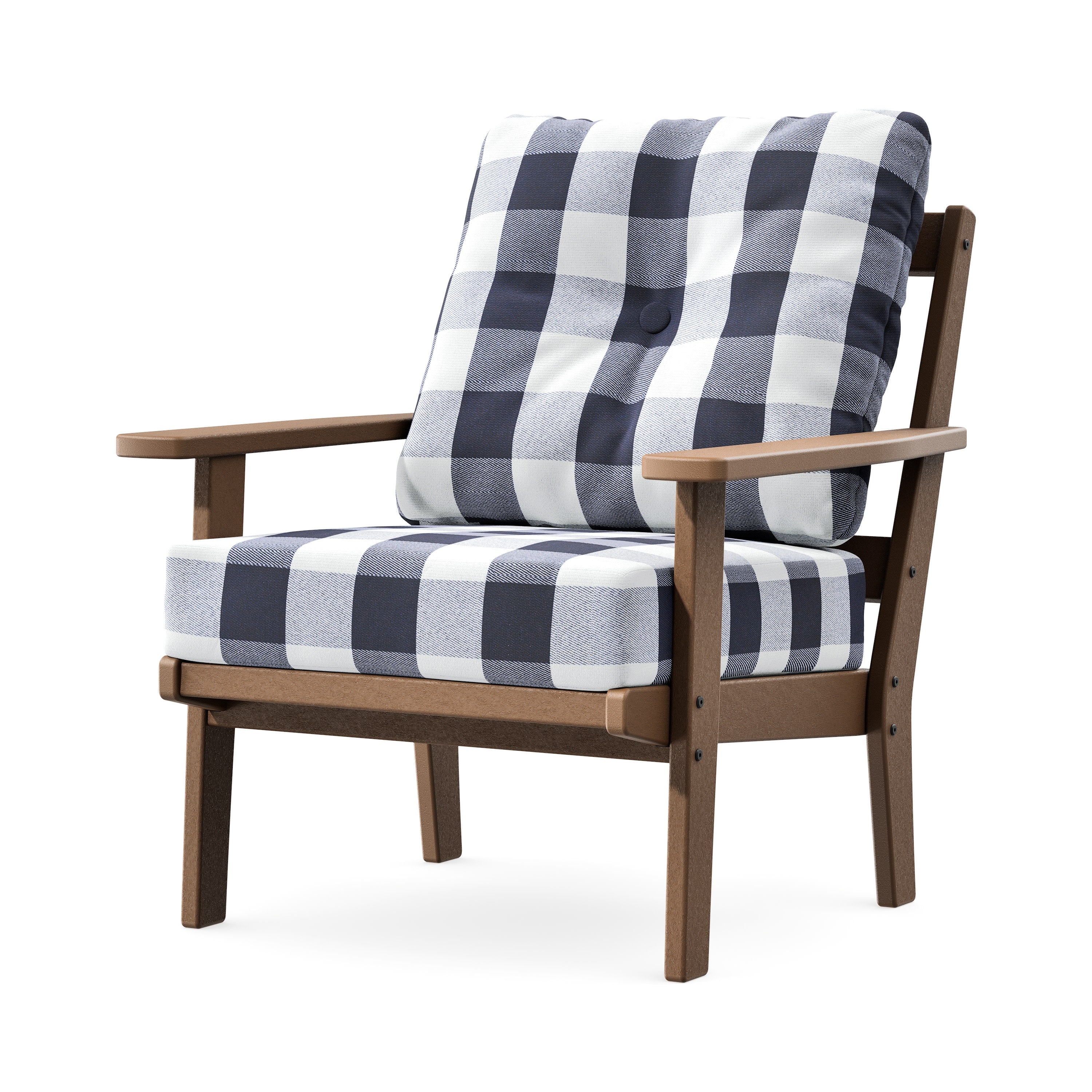 Prairie Deep Seating Chair in Teak / Buffalo Plaid Navy
