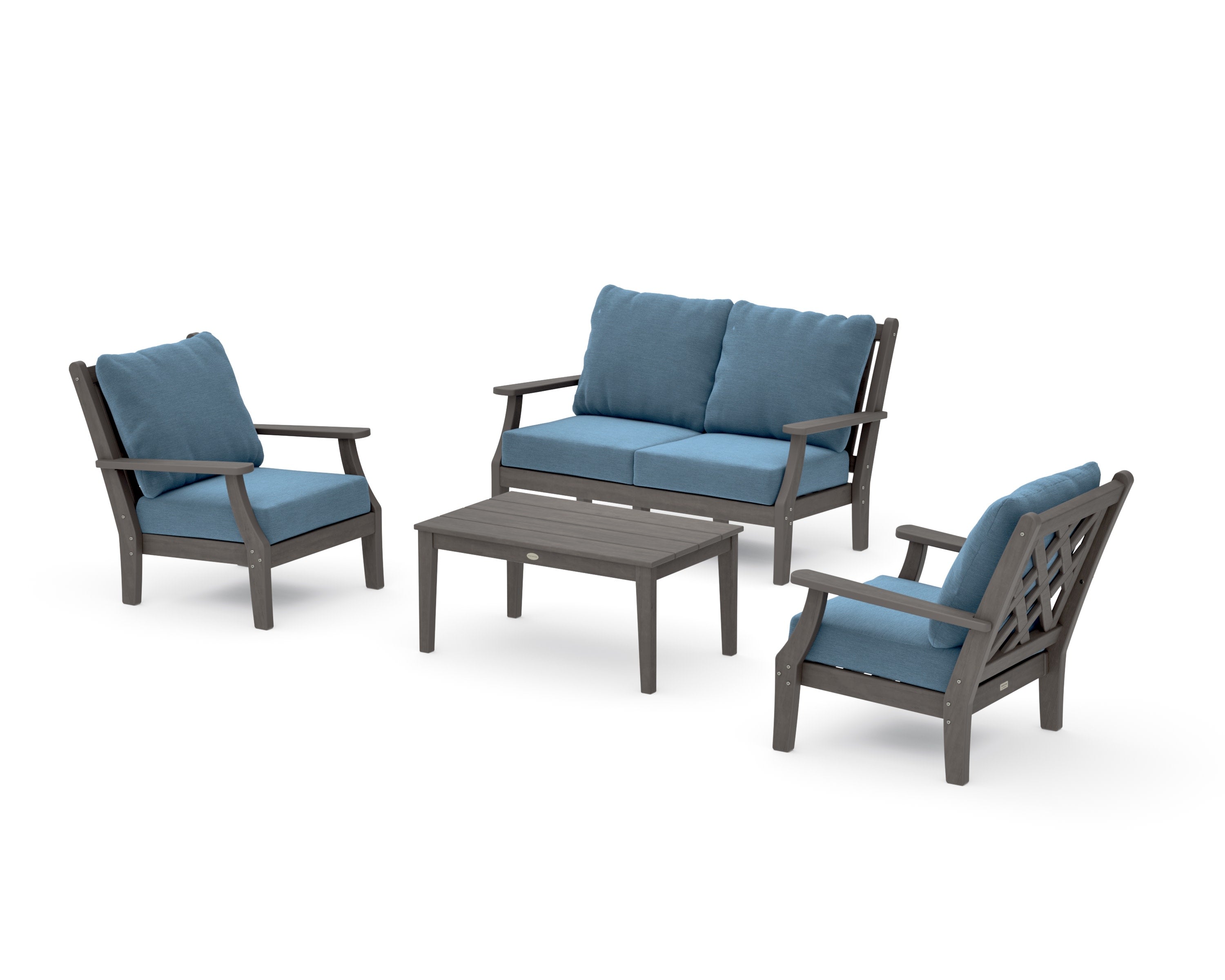 Wovendale 4-Piece Deep Seating Set with Loveseat in Driftwood / Sky Blue