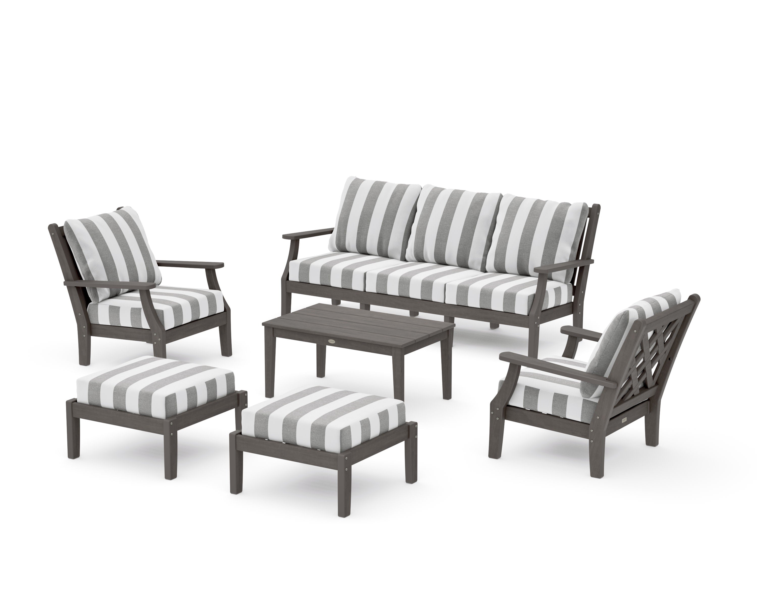 Wovendale 6-Piece Lounge Sofa Set in Driftwood / Cabana Stripe Grey Mist