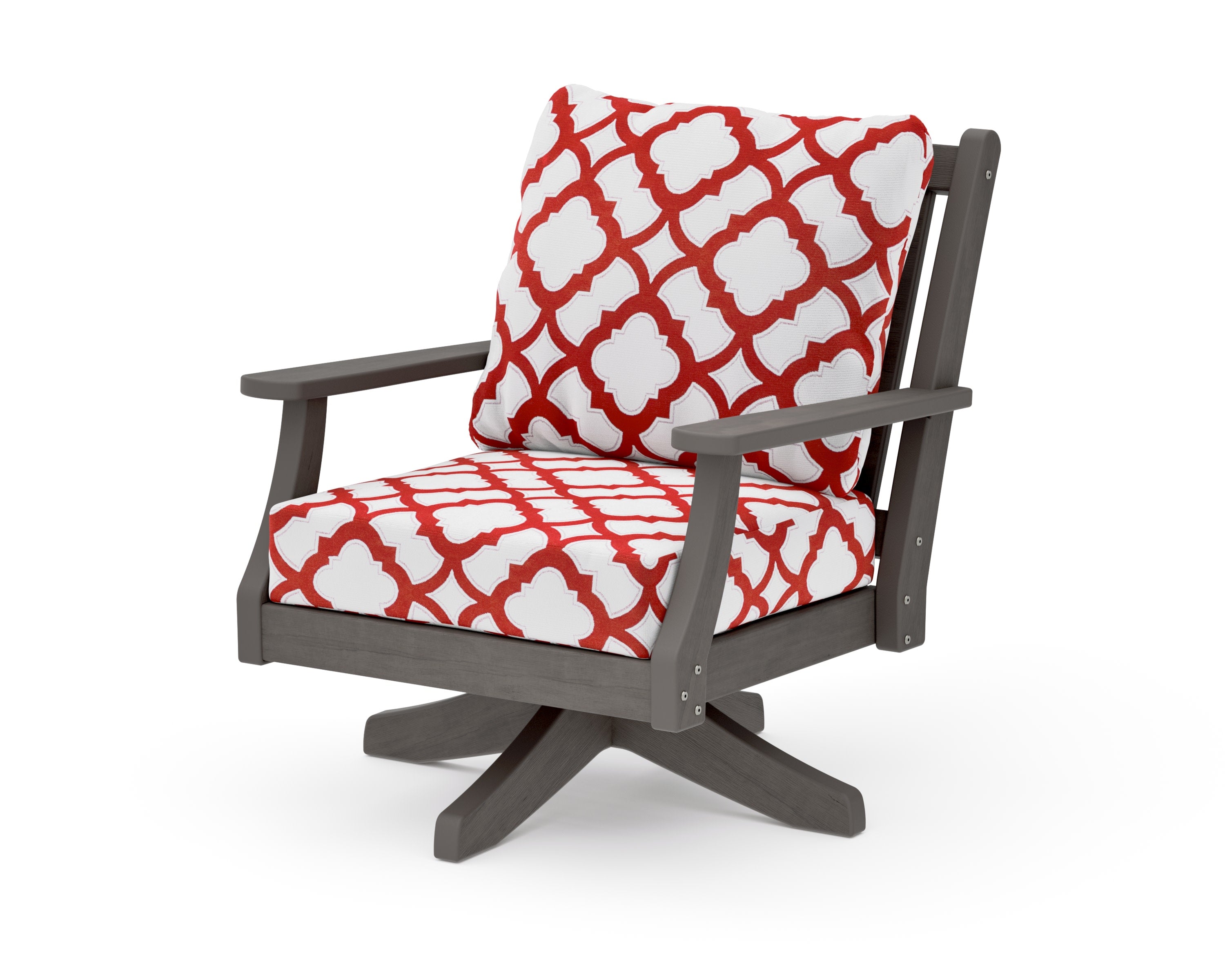 Wovendale Deep Seating Swivel Chair in Driftwood / Trellis Crimson