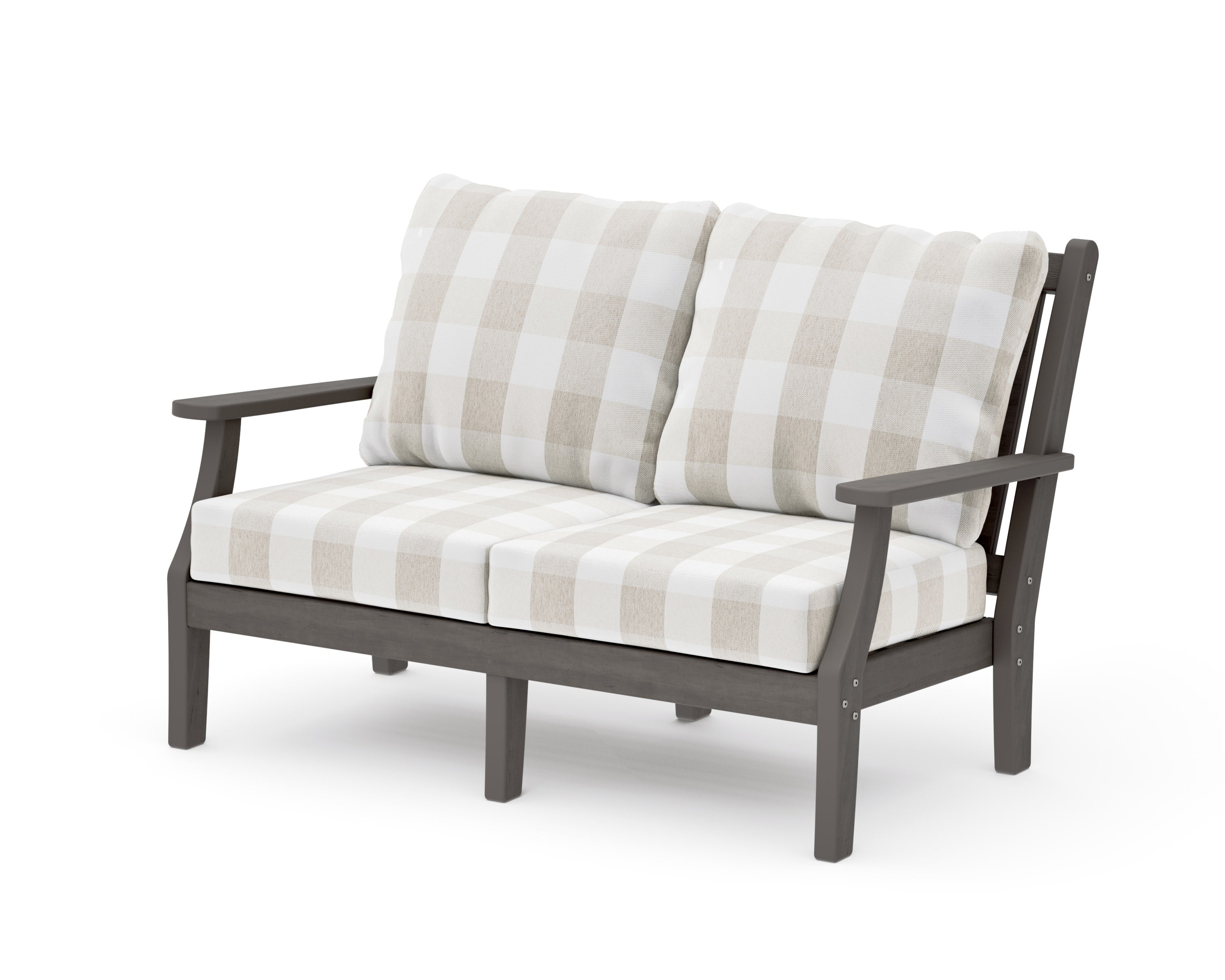 Wovendale Deep Seating Loveseat in Driftwood / Buffalo Plaid Dune Burlap
