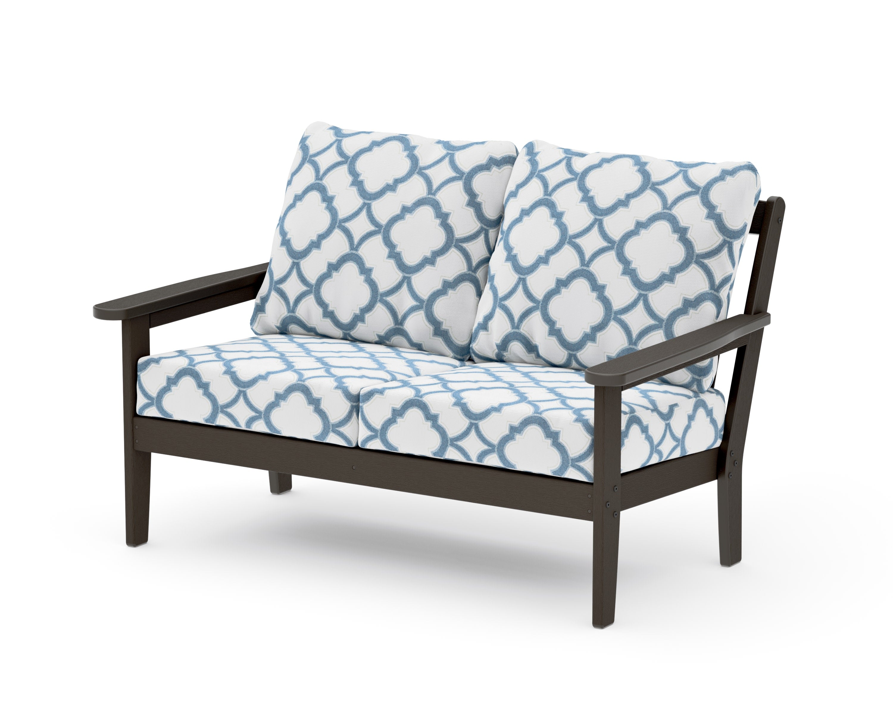 Cottage Deep Seating Loveseat in Vintage Coffee / Trellis Sky Blue