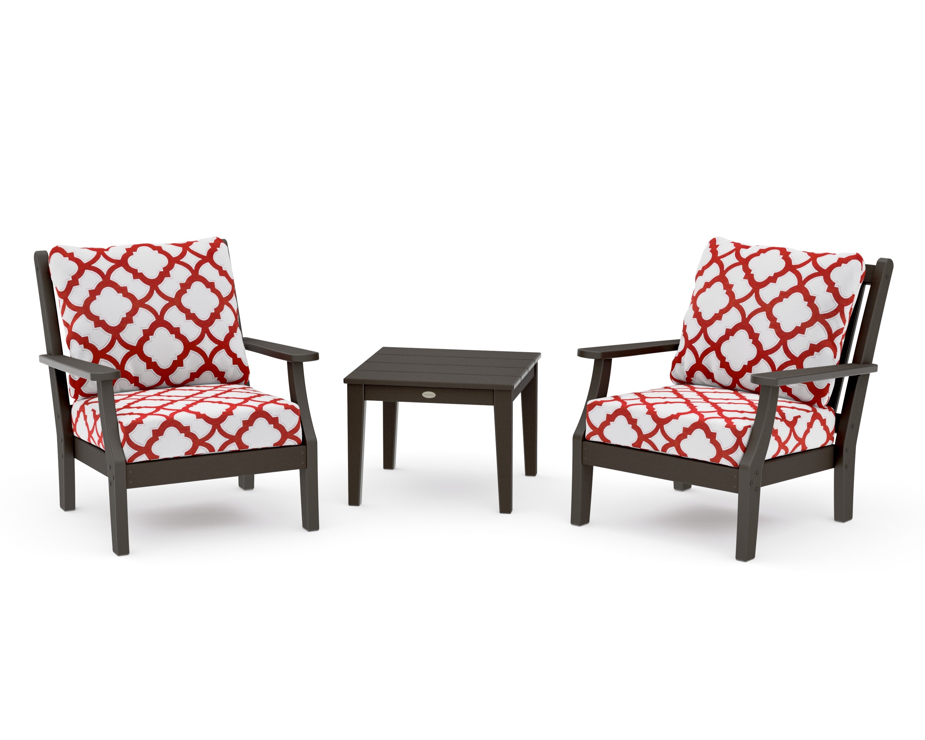 Wovendale 3-Piece Deep Seating Set in Vintage Coffee / Trellis Crimson