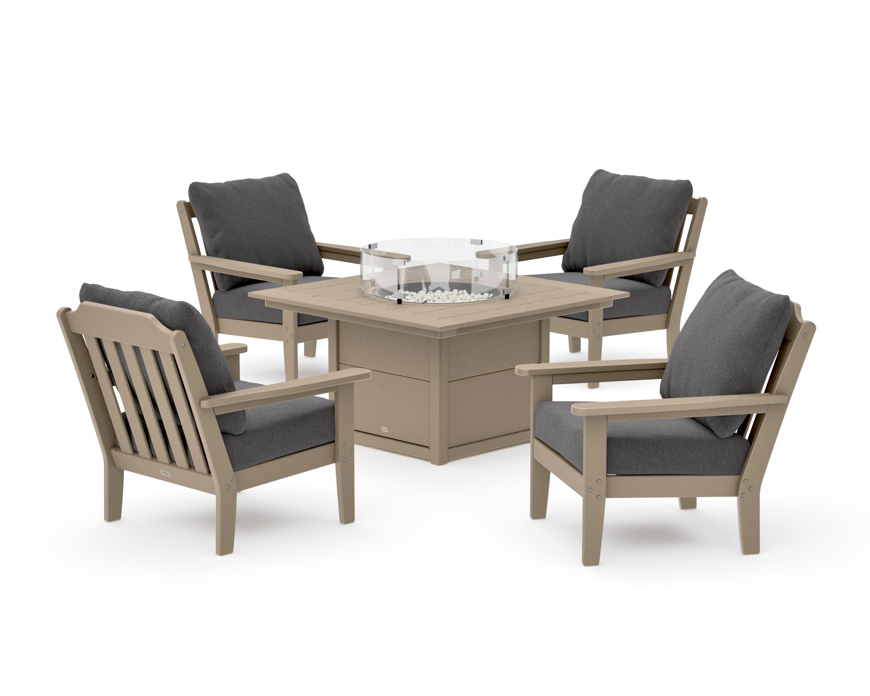 Cottage 5-Piece Deep Seating Set with Fire Pit Table in Vintage Sahara / Ash Charcoal