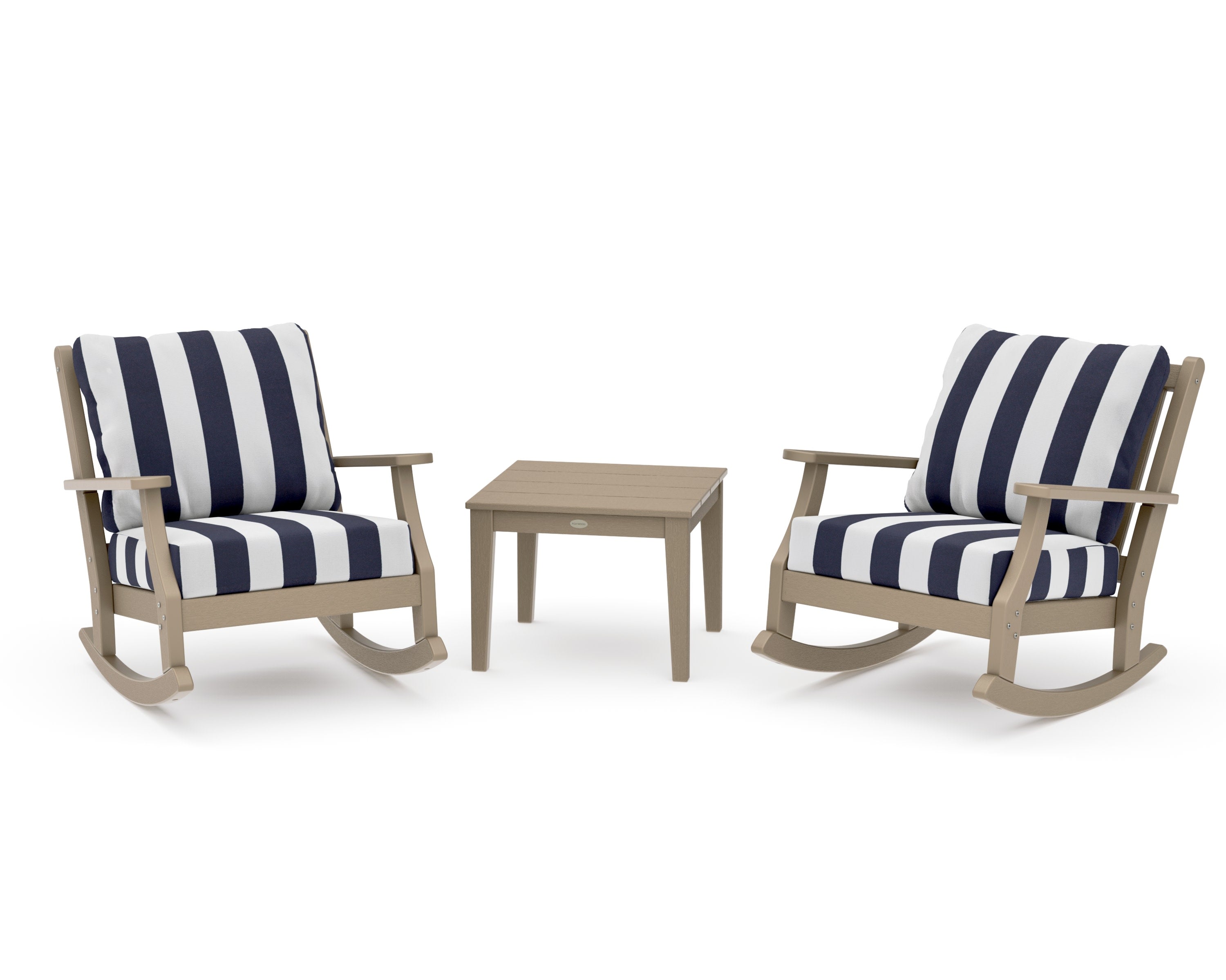 Wovendale 3-Piece Deep Seating Rocker Set in Vintage Sahara / Cabana Stripe Navy