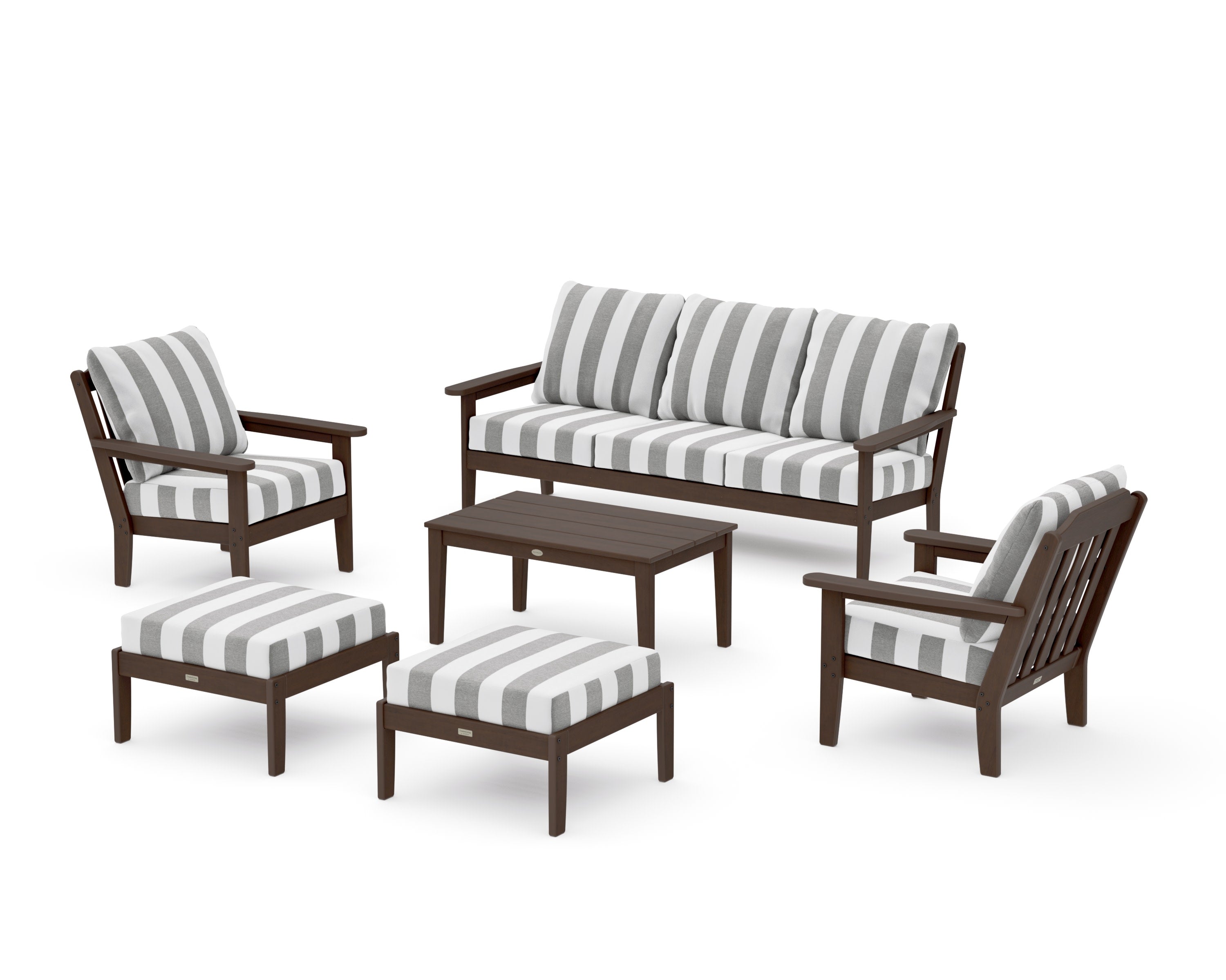 Cottage 6-Piece Lounge Sofa Set in Kona / Cabana Stripe Grey Mist