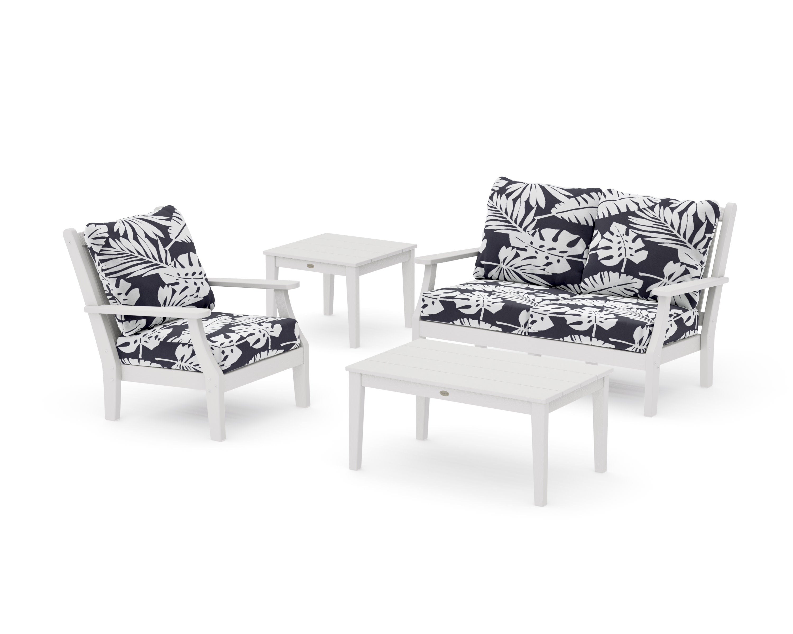 Wovendale 4-Piece Deep Seating Set in Vintage White / Leaf Navy