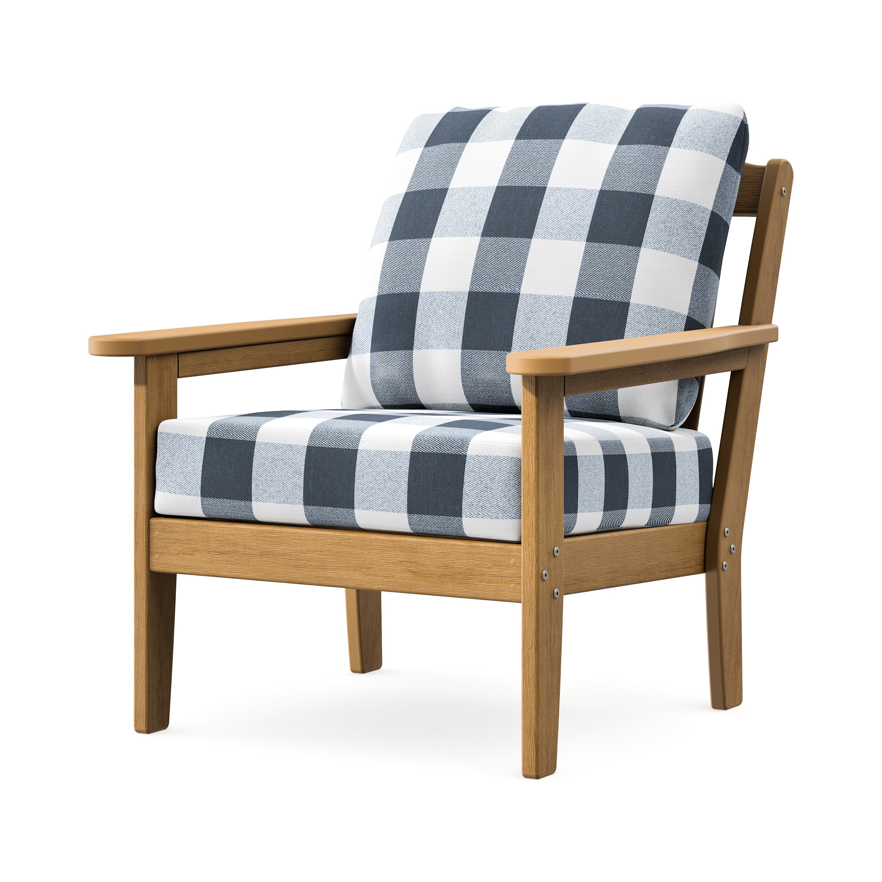 Cottage Deep Seating Chair in Natural / Buffalo Plaid Marine Indigo