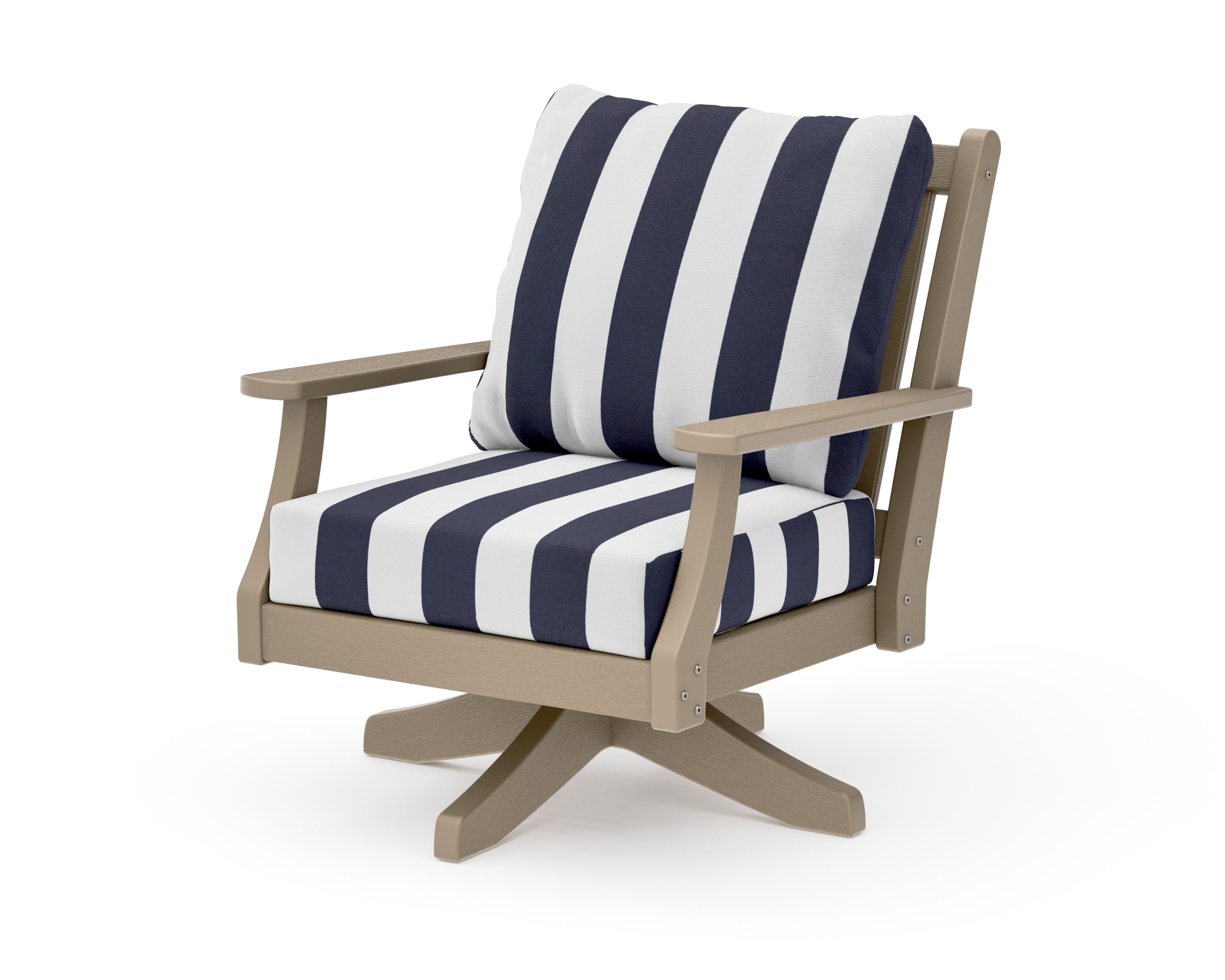 Wovendale Deep Seating Swivel Chair in Vintage Sahara / Cabana Stripe Navy