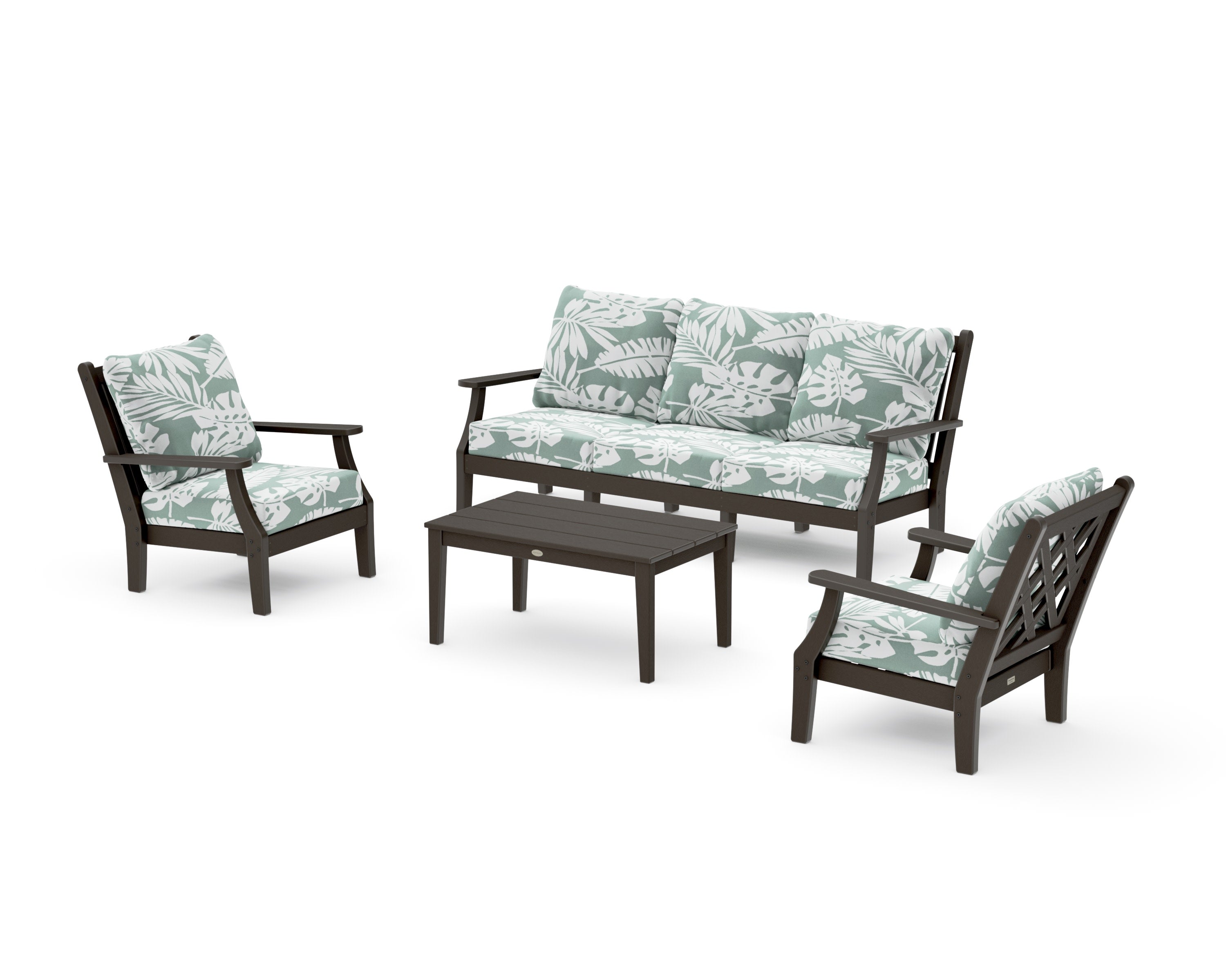Wovendale 4-Piece Deep Seating Set with Sofa in Vintage Coffee / Leaf Glacier Spa