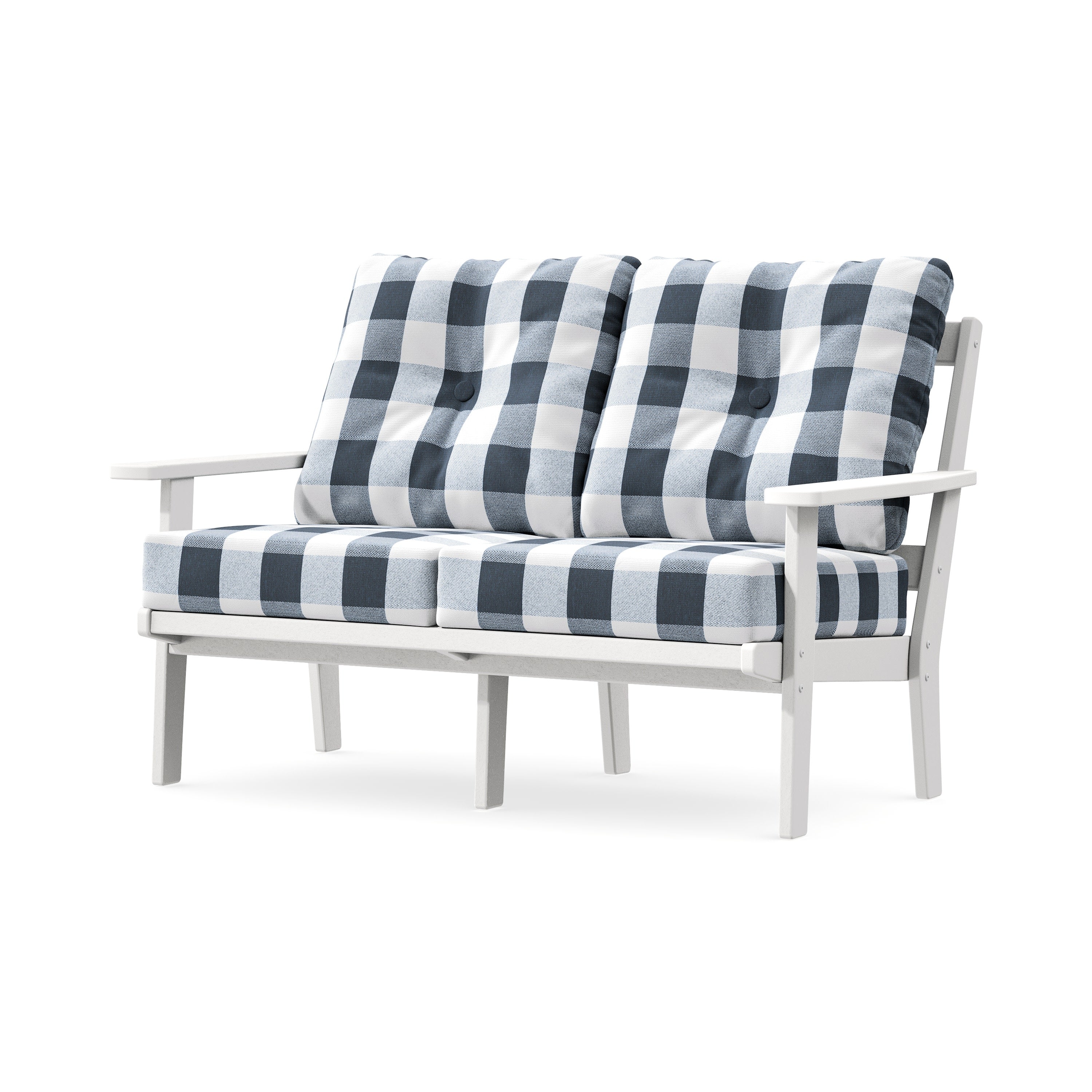 Prairie Deep SeatingLoveseat in White / Buffalo Plaid Marine Indigo