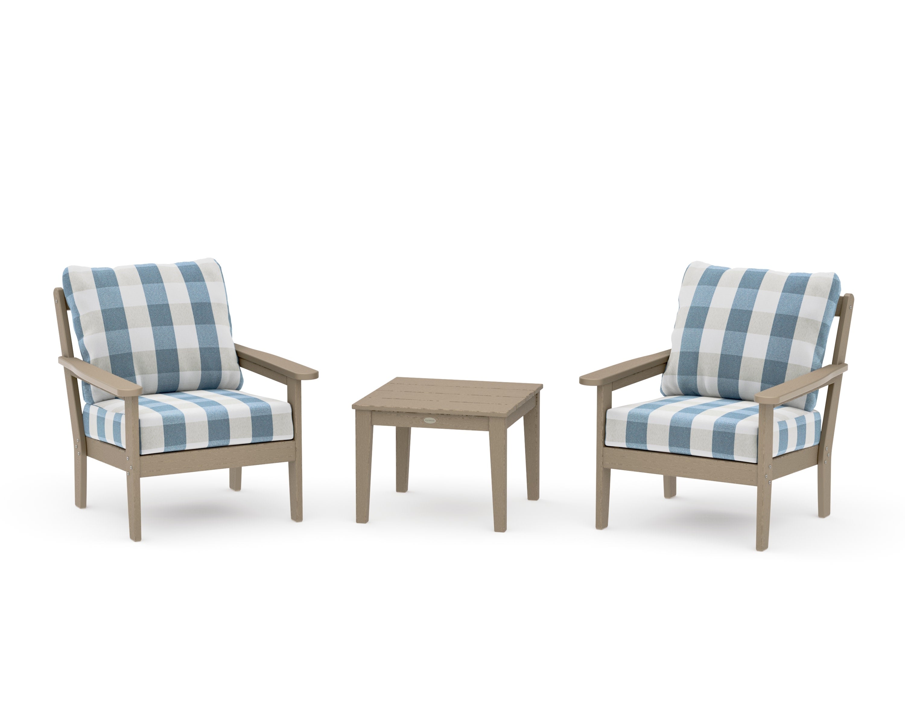 Cottage 3-Piece Deep Seating Set in Vintage Sahara / Buffalo Plaid Sky Blue