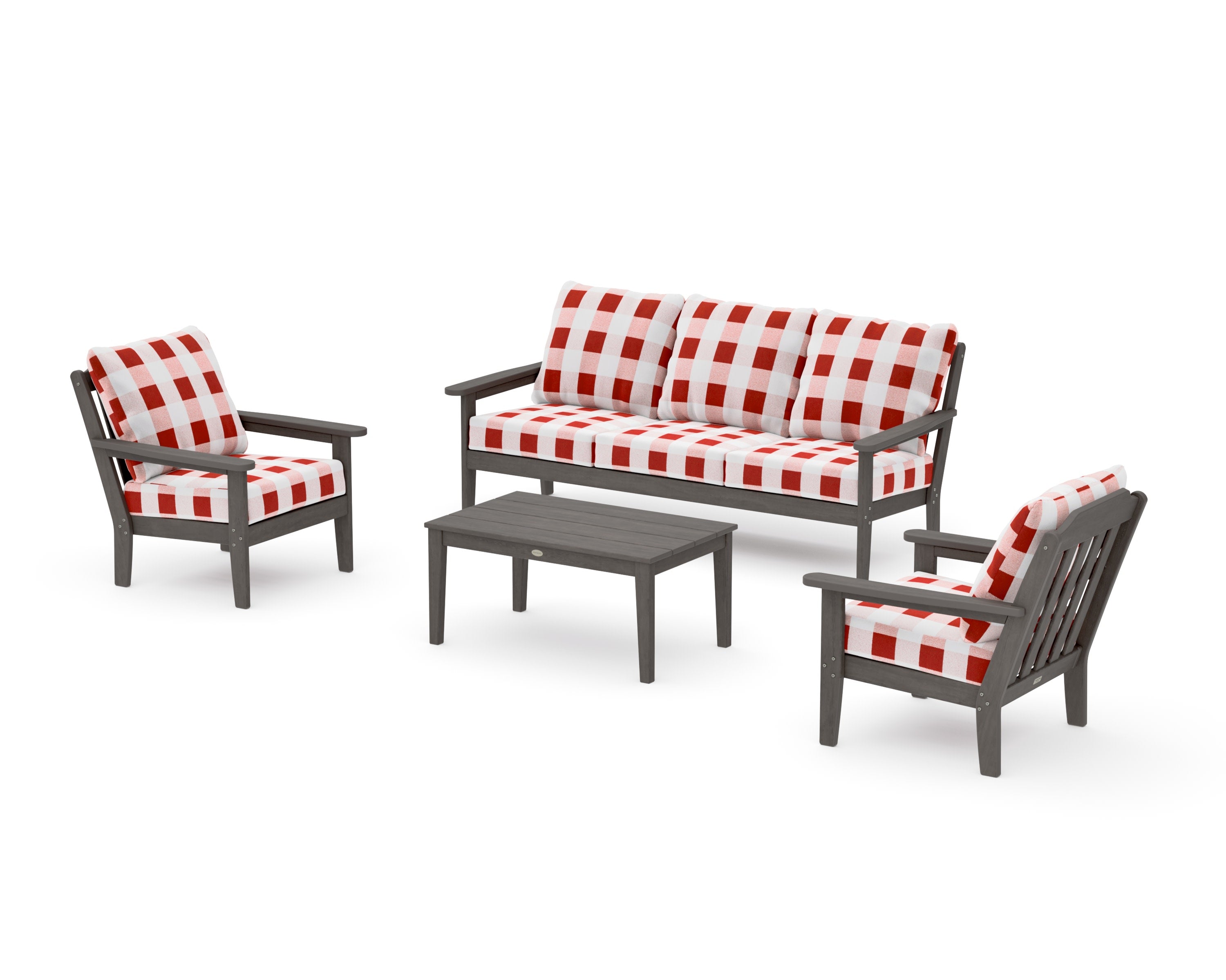 Cottage 4-Piece Deep Seating Set with Sofa in Driftwood / Buffalo Plaid Crimson