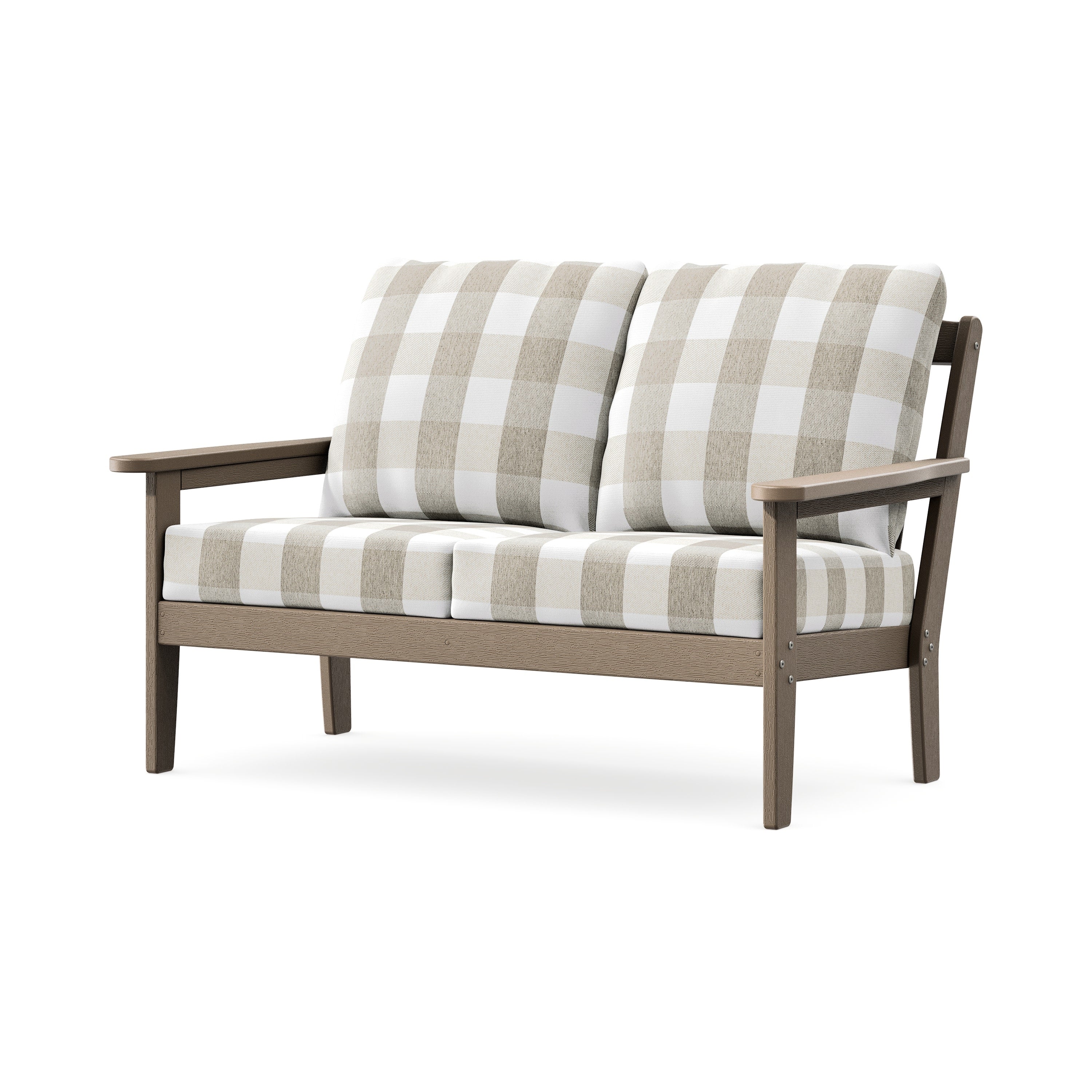 Cottage Deep Seating Loveseat in Vintage Sahara / Buffalo Plaid Dune Burlap