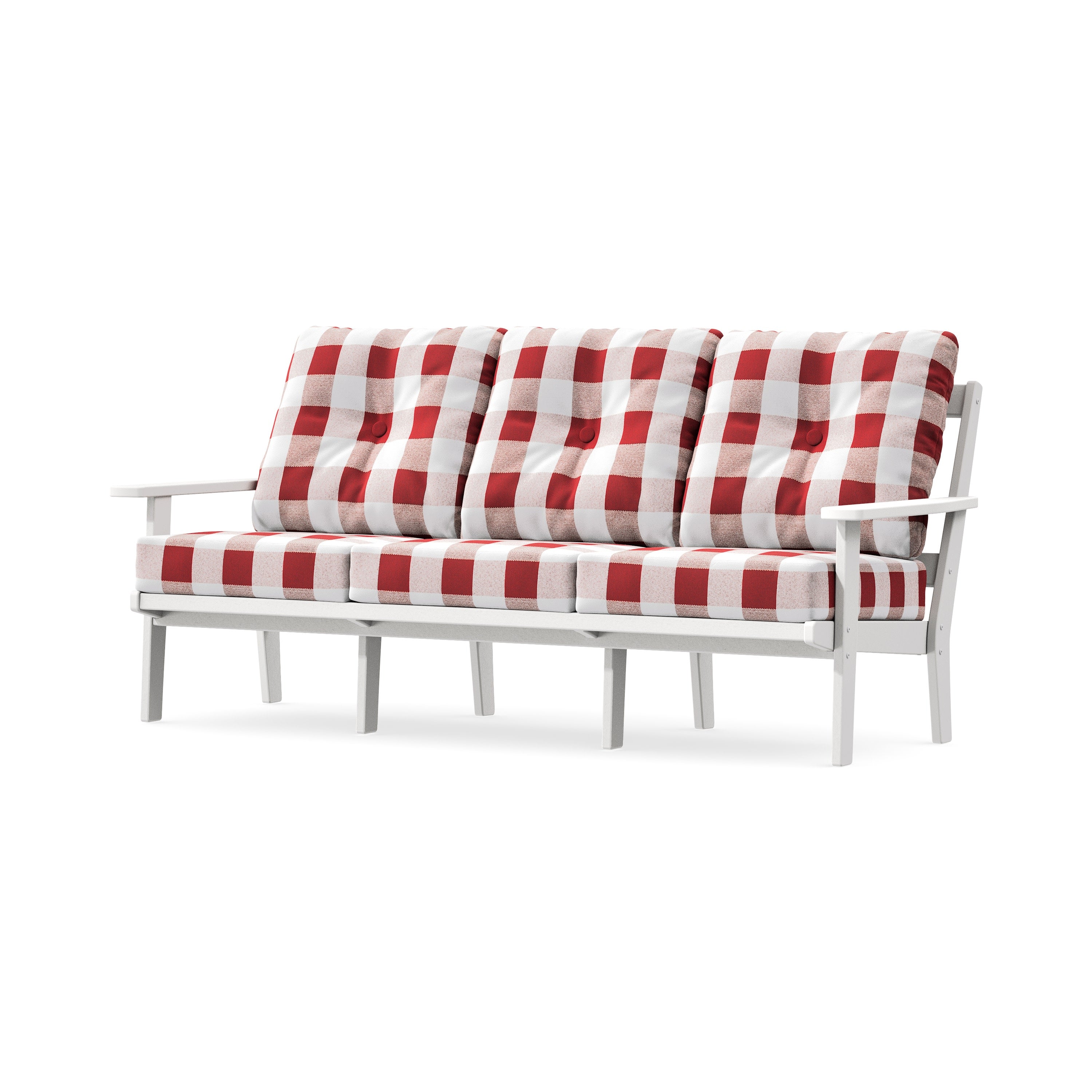 PrairieDeep Seating Sofa in White / Buffalo Plaid Crimson