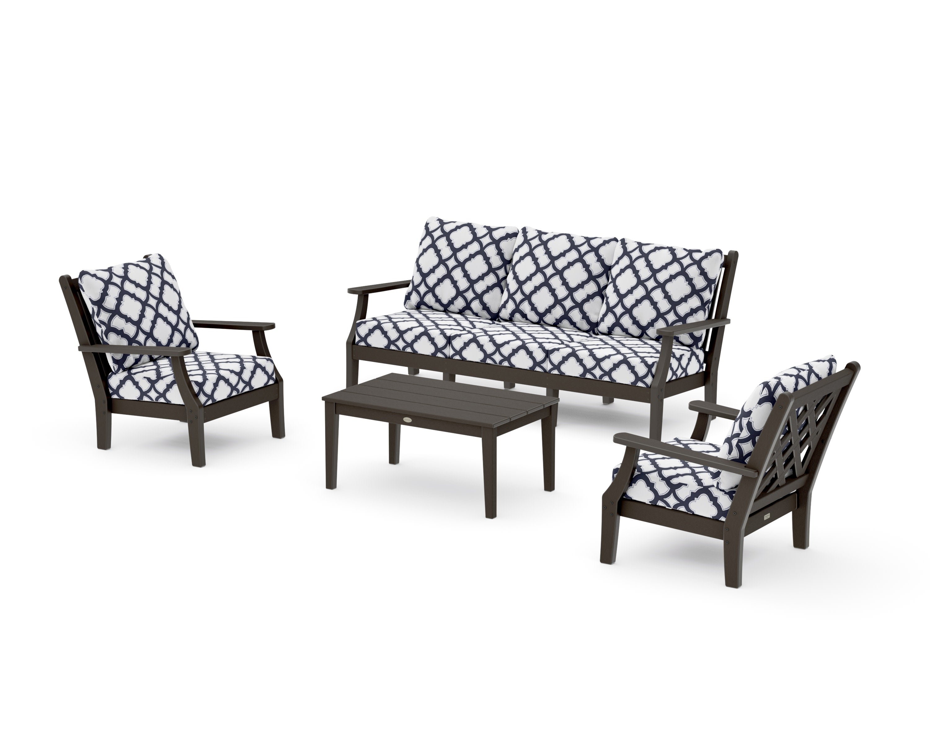 Wovendale 4-Piece Deep Seating Set with Sofa in Vintage Coffee / Trellis Navy