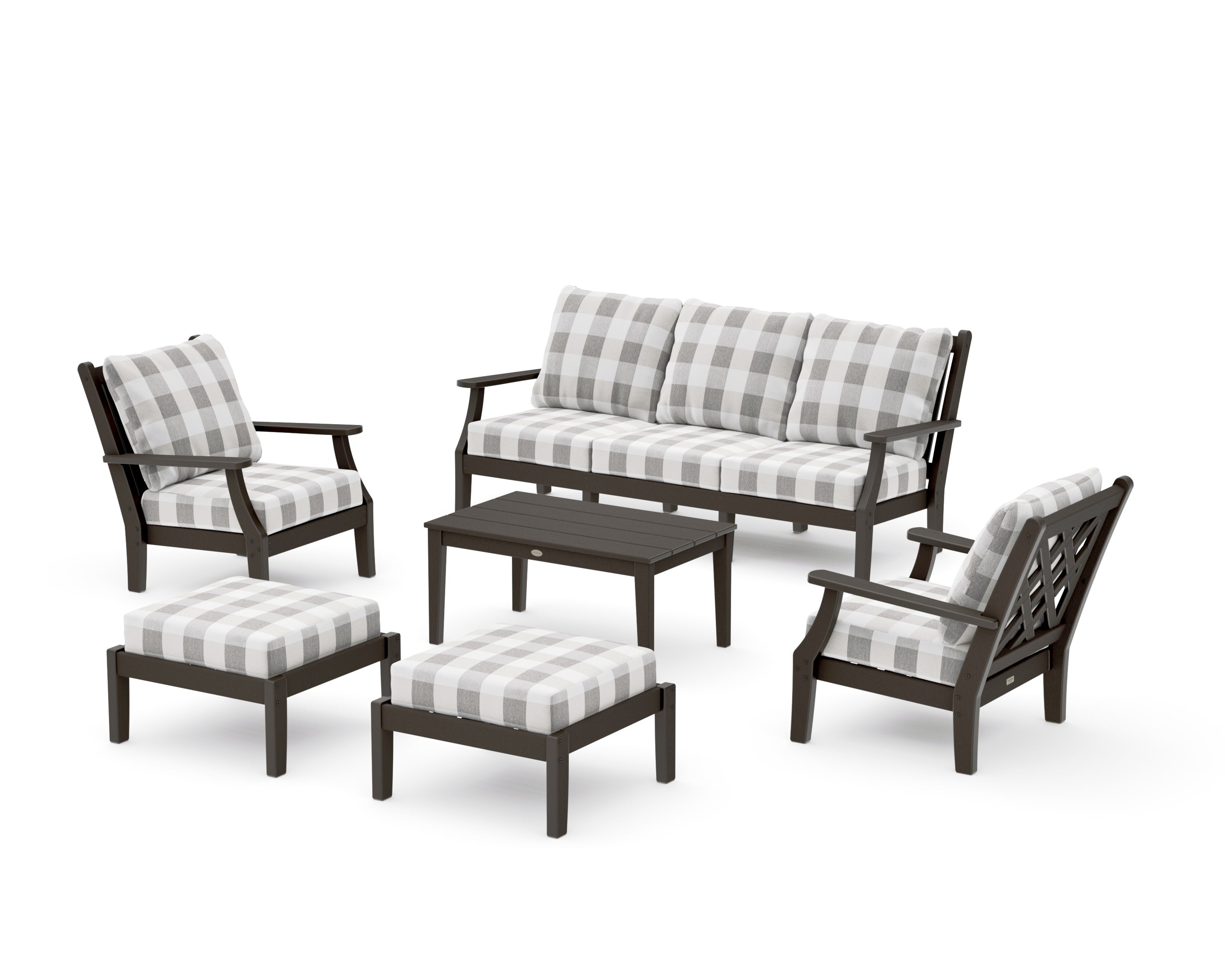 Wovendale 6-Piece Lounge Sofa Set in Vintage Coffee / Buffalo Plaid Grey Mist