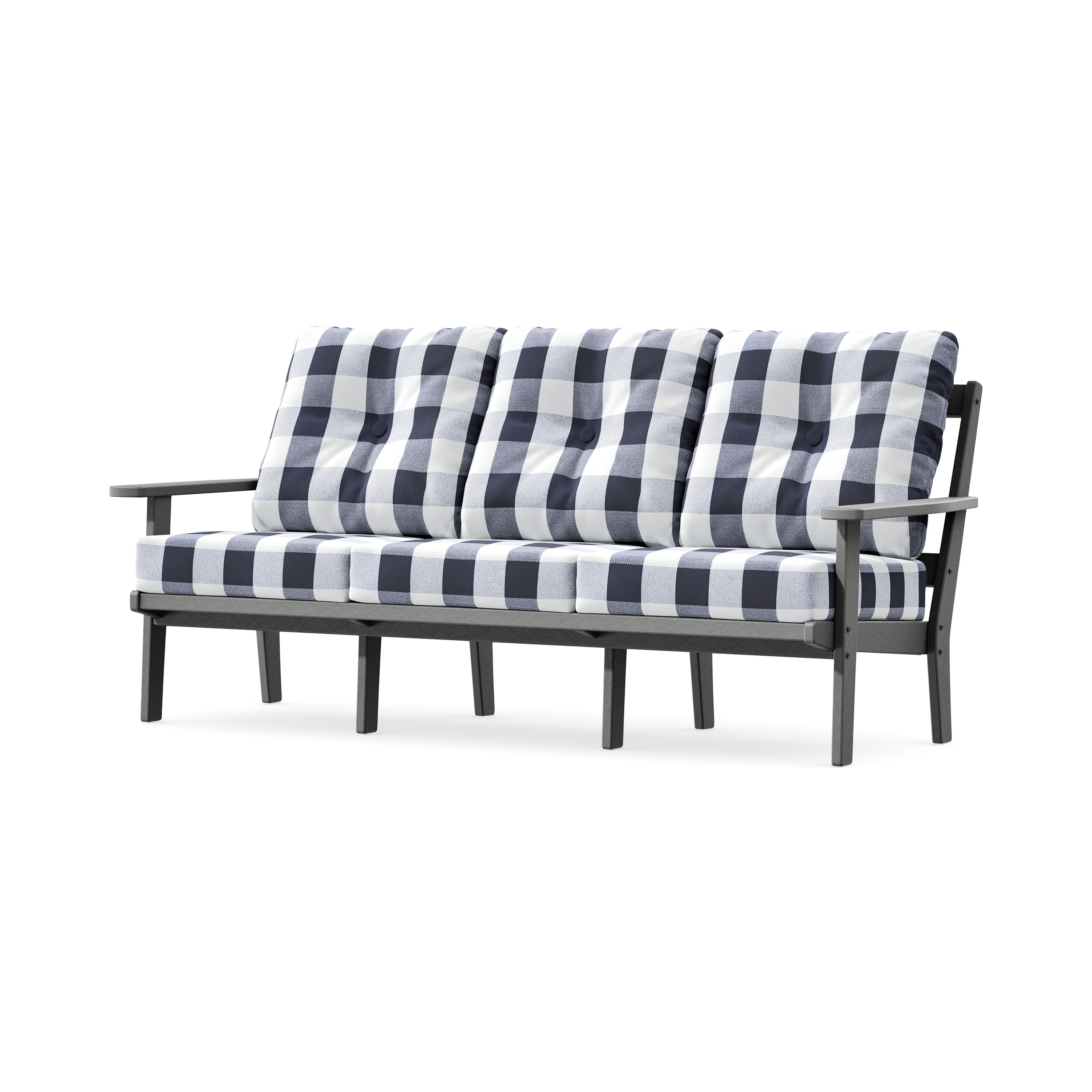 PrairieDeep Seating Sofa in Slate Grey / Buffalo Plaid Navy