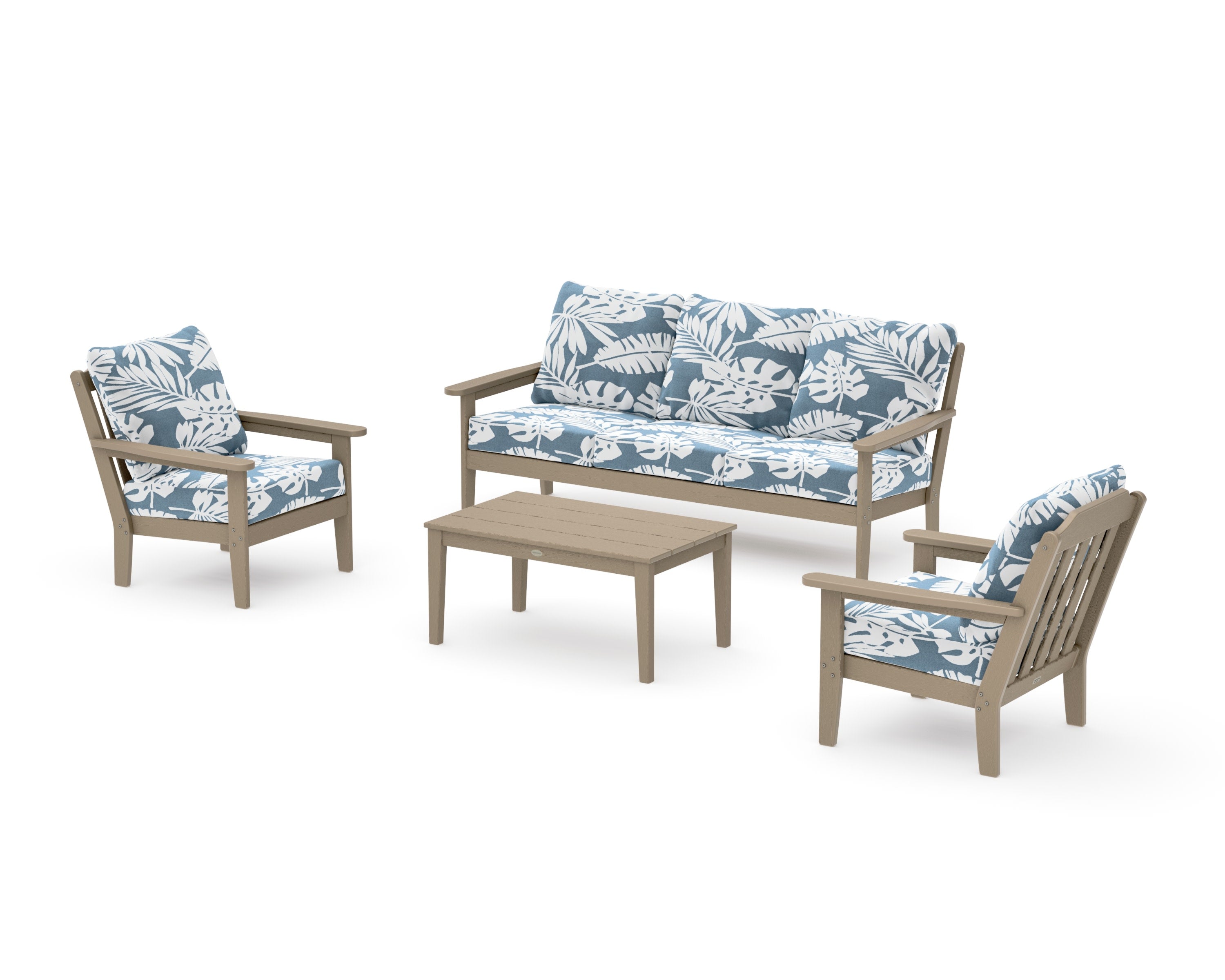 Cottage 4-Piece Deep Seating Set with Sofa in Vintage Sahara / Leaf Sky Blue