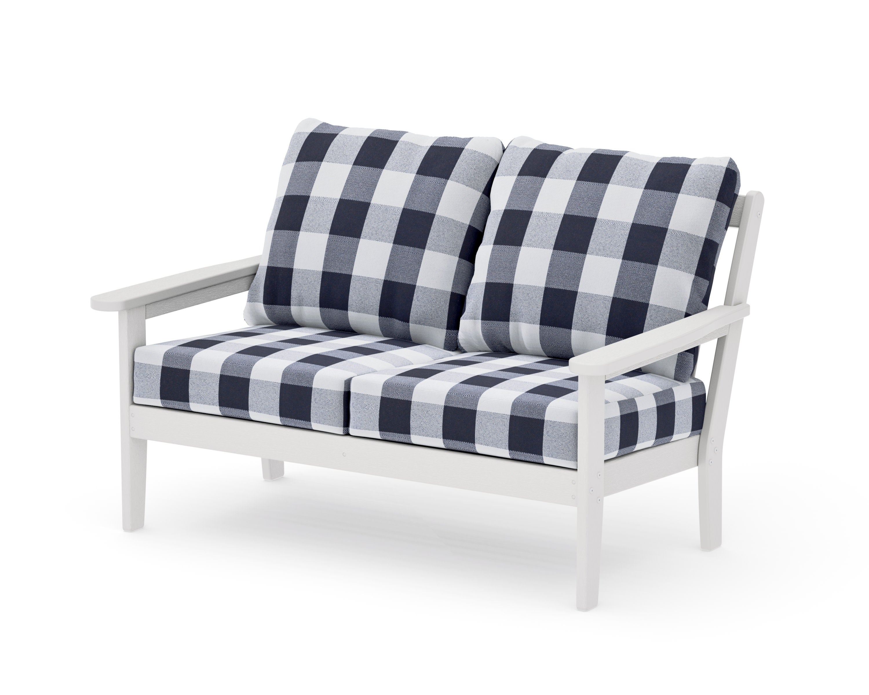 Cottage Deep Seating Loveseat in Vintage White / Buffalo Plaid Navy