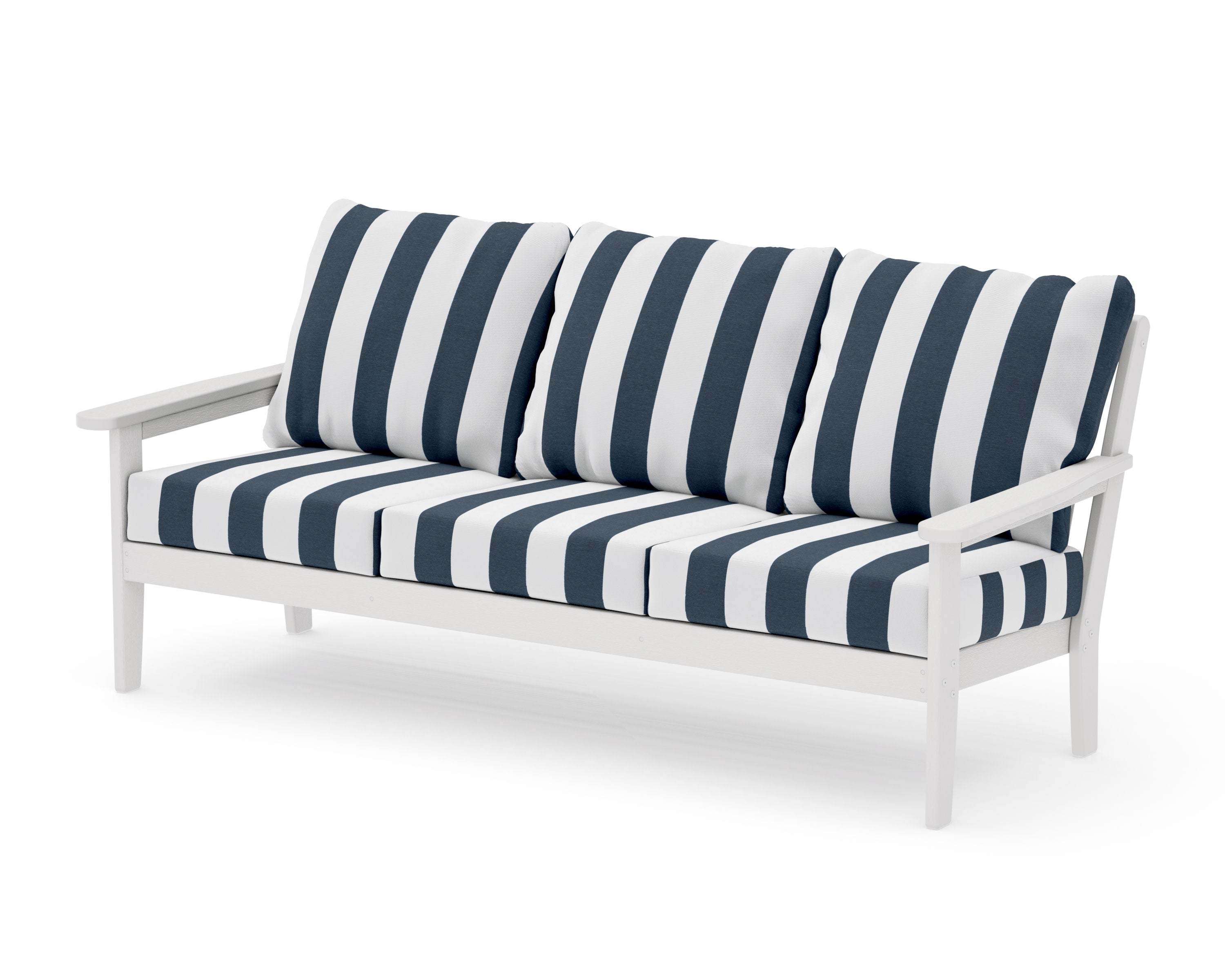 Cottage Deep Seating Sofa in Vintage White / Cabana Stripe Marine Indigo