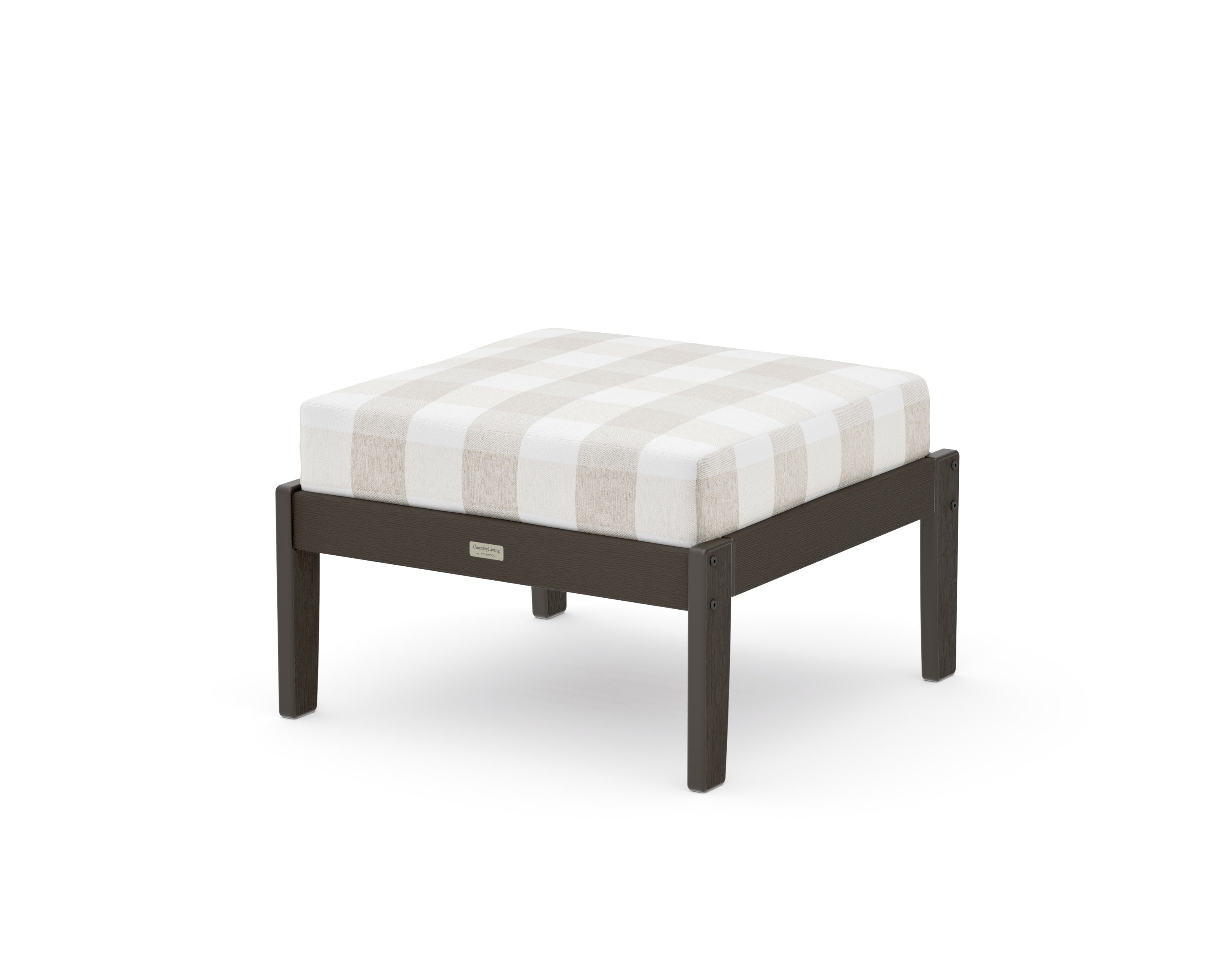 Cottage Deep Seating Ottoman in Vintage Coffee / Buffalo Plaid Dune Burlap