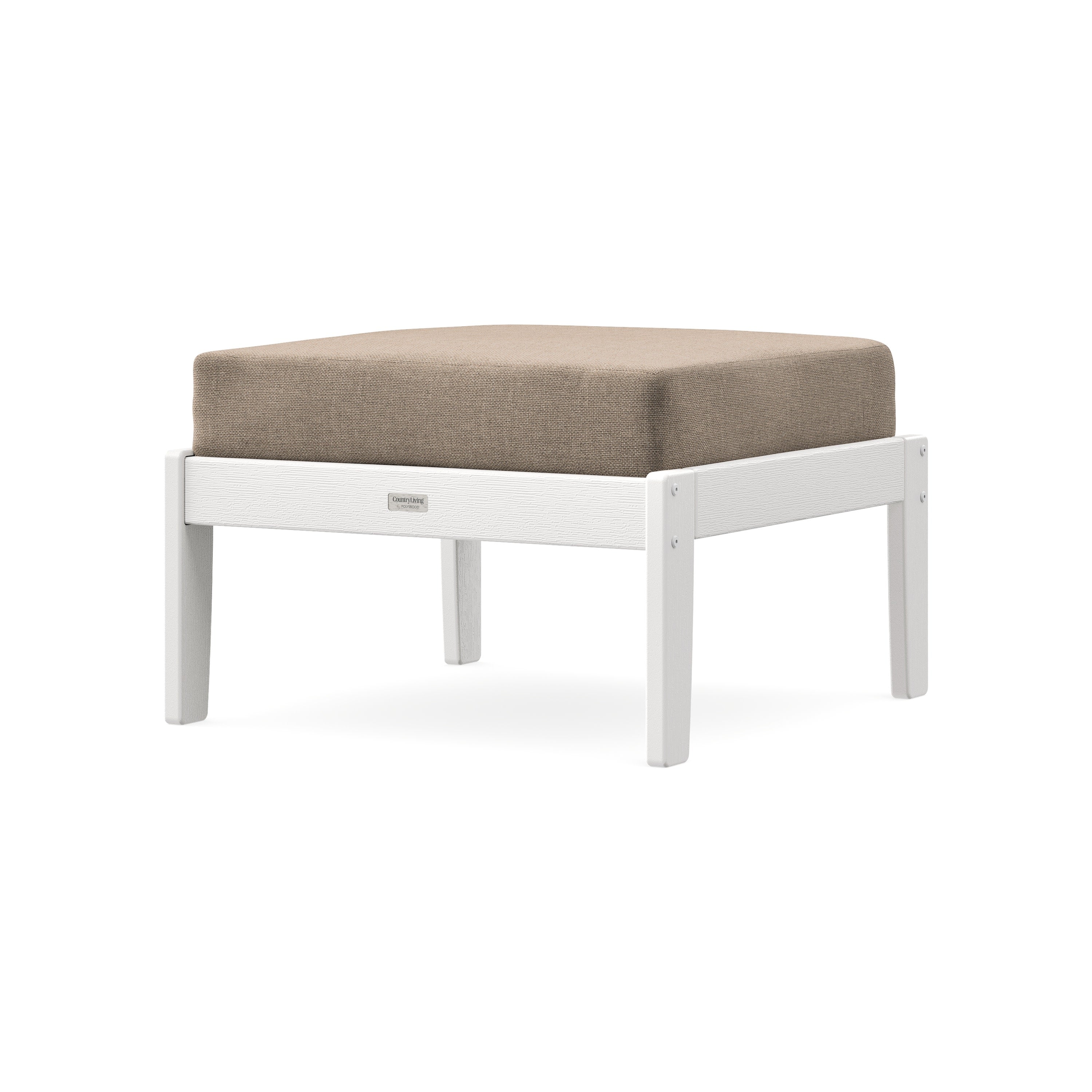 Cottage Deep Seating Ottoman in Vintage White / Spiced Burlap
