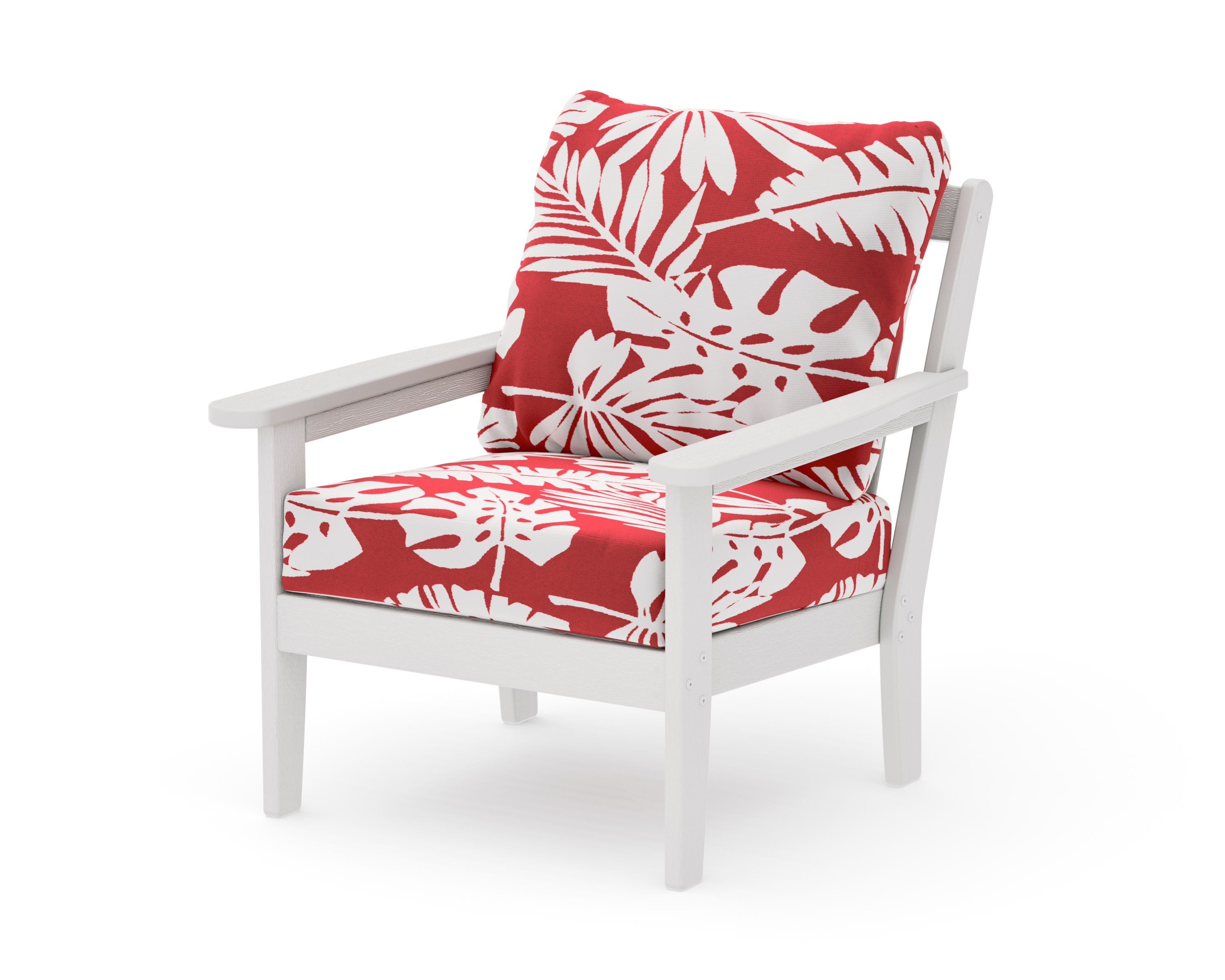Cottage Deep Seating Chair in Vintage White / Leaf Crimson