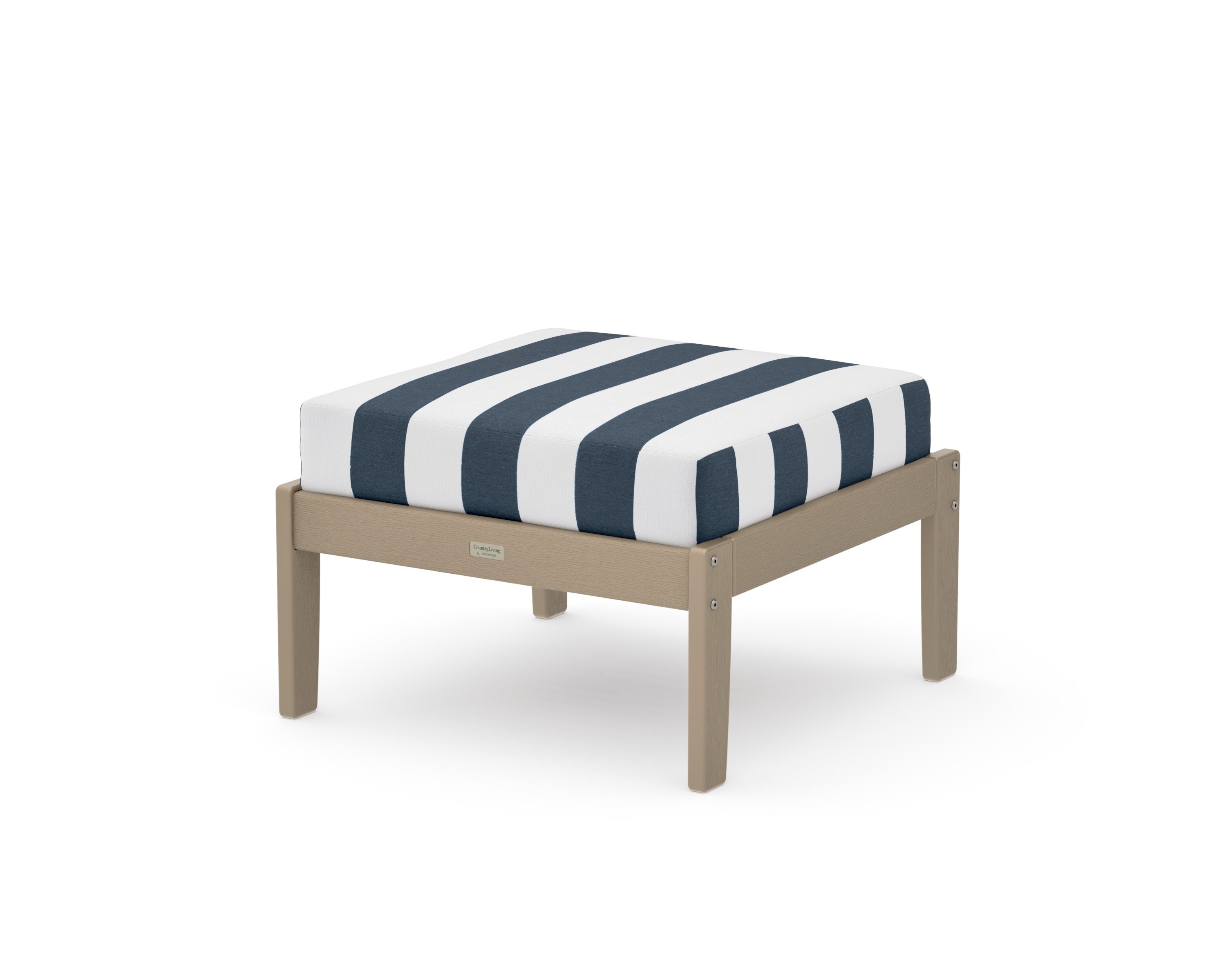 Cottage Deep Seating Ottoman in Vintage Sahara / Cabana Stripe Marine Indigo
