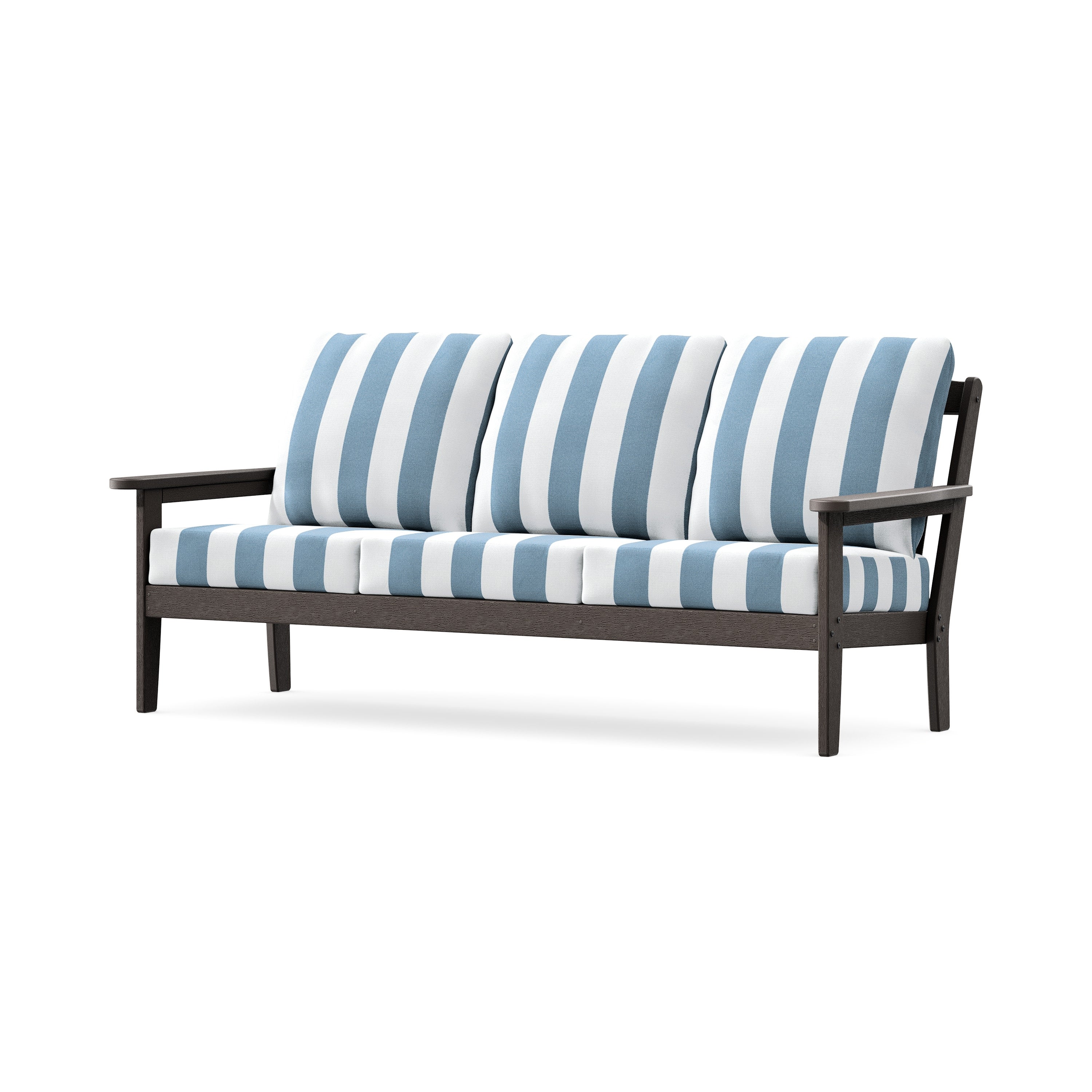 Cottage Deep Seating Sofa in Vintage Coffee / Cabana Stripe Sky Blue