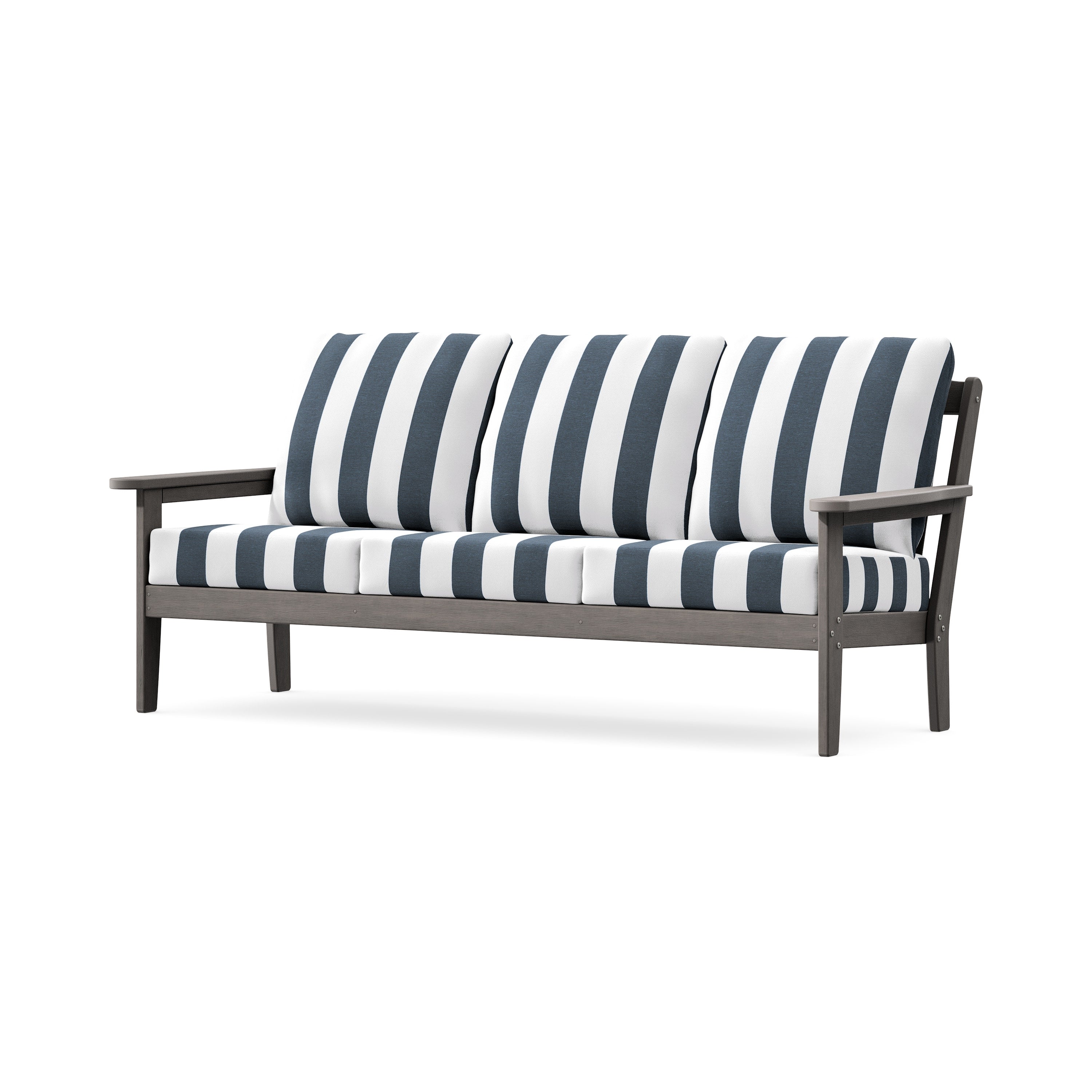 Cottage Deep Seating Sofa in Driftwood / Cabana Stripe Marine Indigo