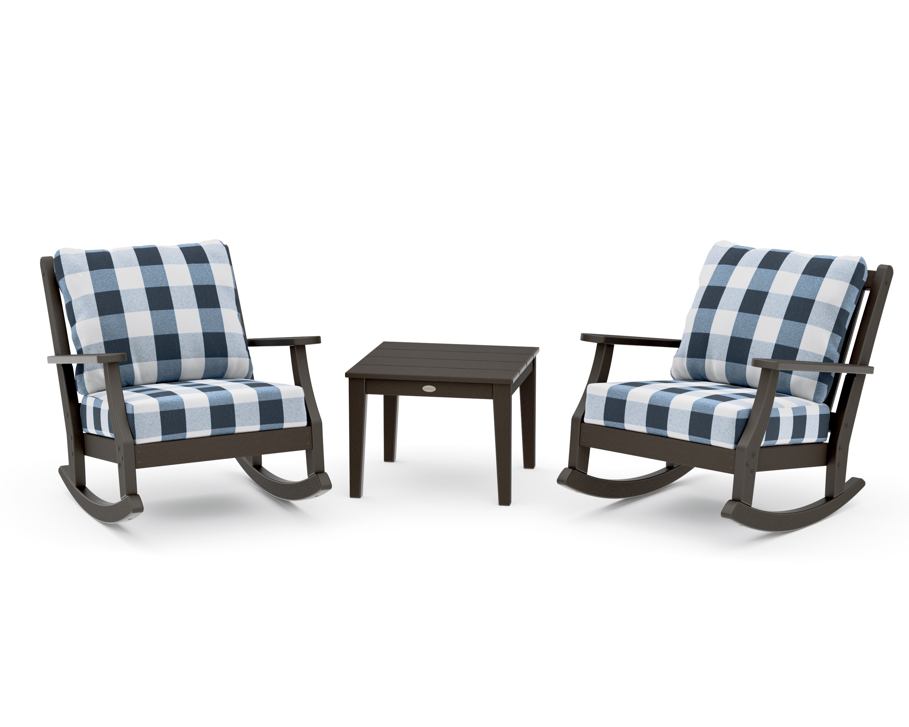 Wovendale 3-Piece Deep Seating Rocker Set in Vintage Coffee / Buffalo Plaid Marine Indigo