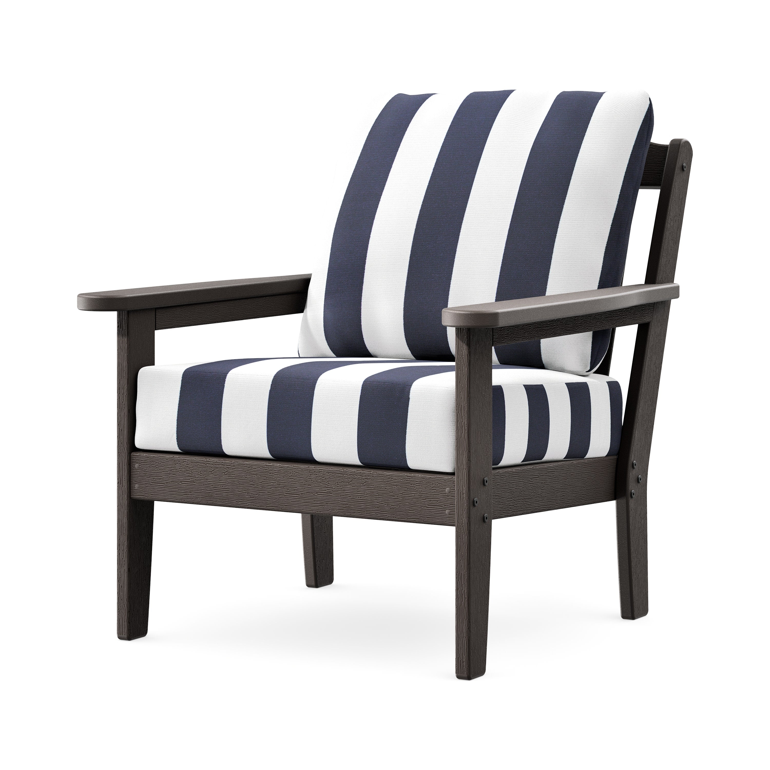 Cottage Deep Seating Chair in Vintage Coffee / Cabana Stripe Navy