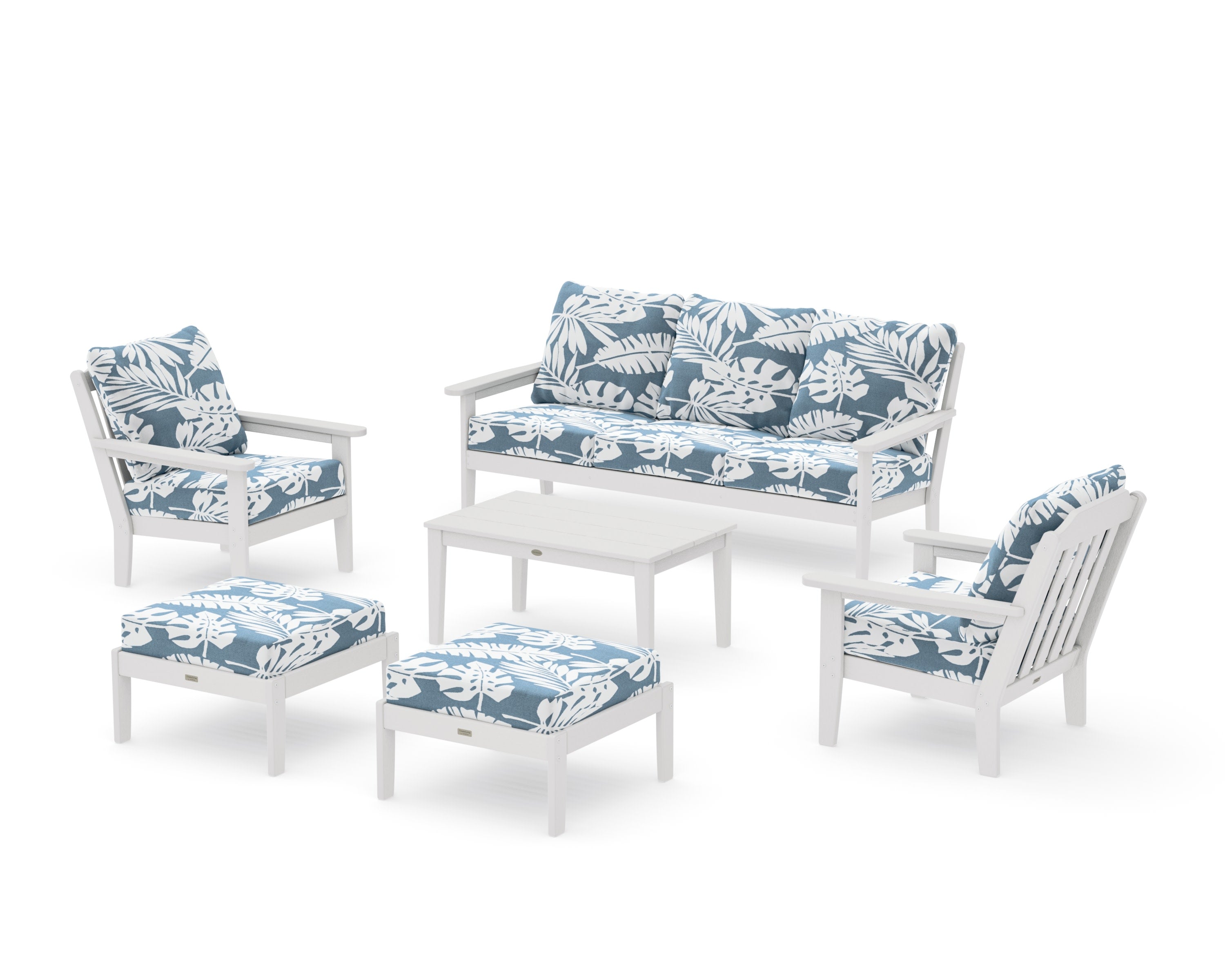 Cottage 6-Piece Lounge Sofa Set in Vintage White / Leaf Sky Blue