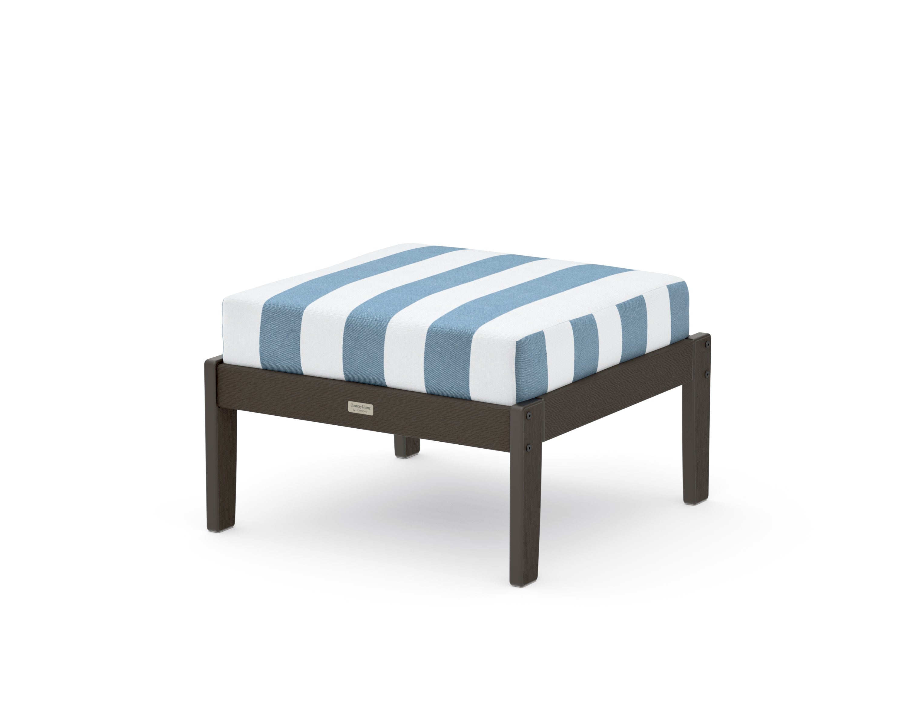 Cottage Deep Seating Ottoman in Vintage Coffee / Cabana Stripe Sky Blue
