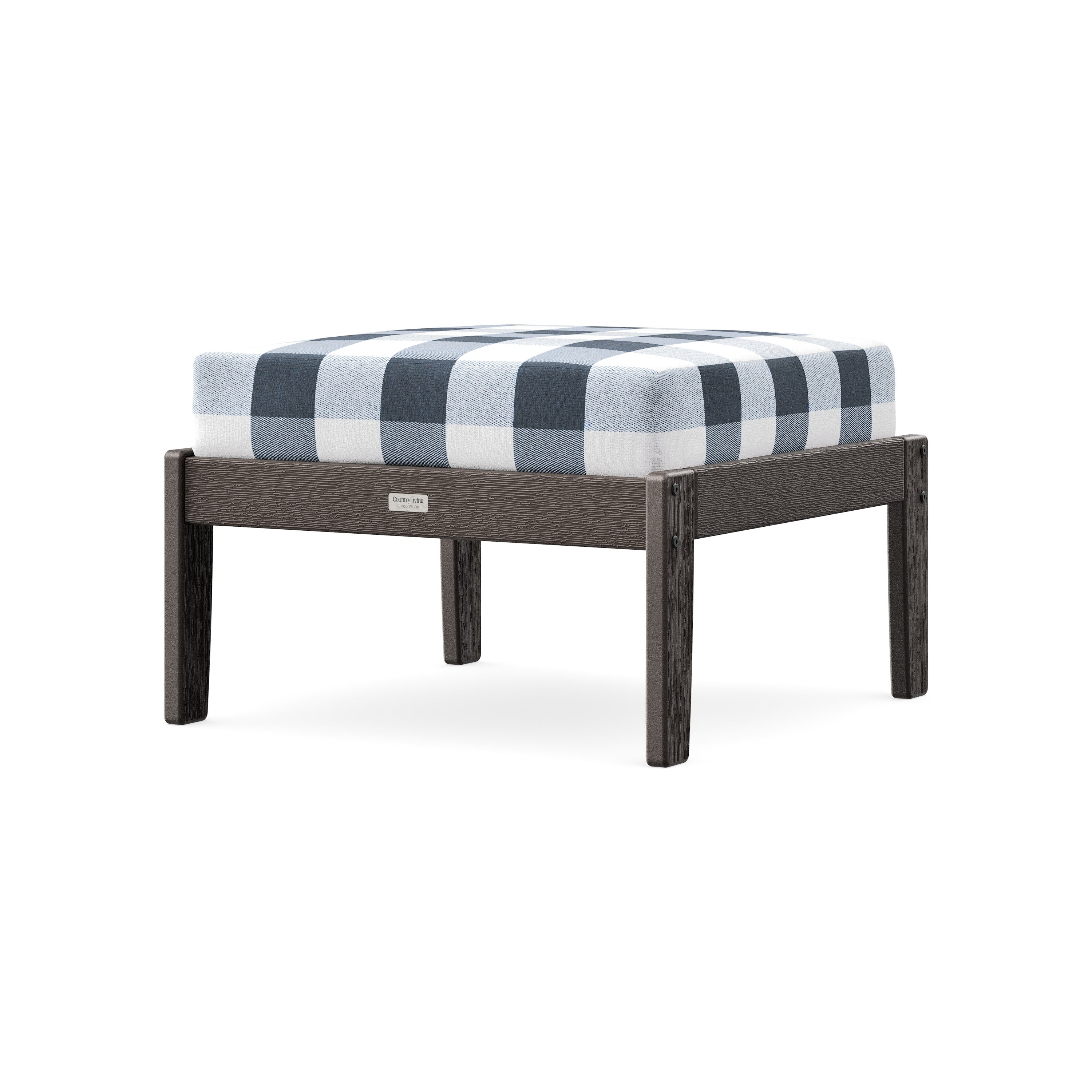 Cottage Deep Seating Ottoman in Vintage Coffee / Buffalo Plaid Marine Indigo