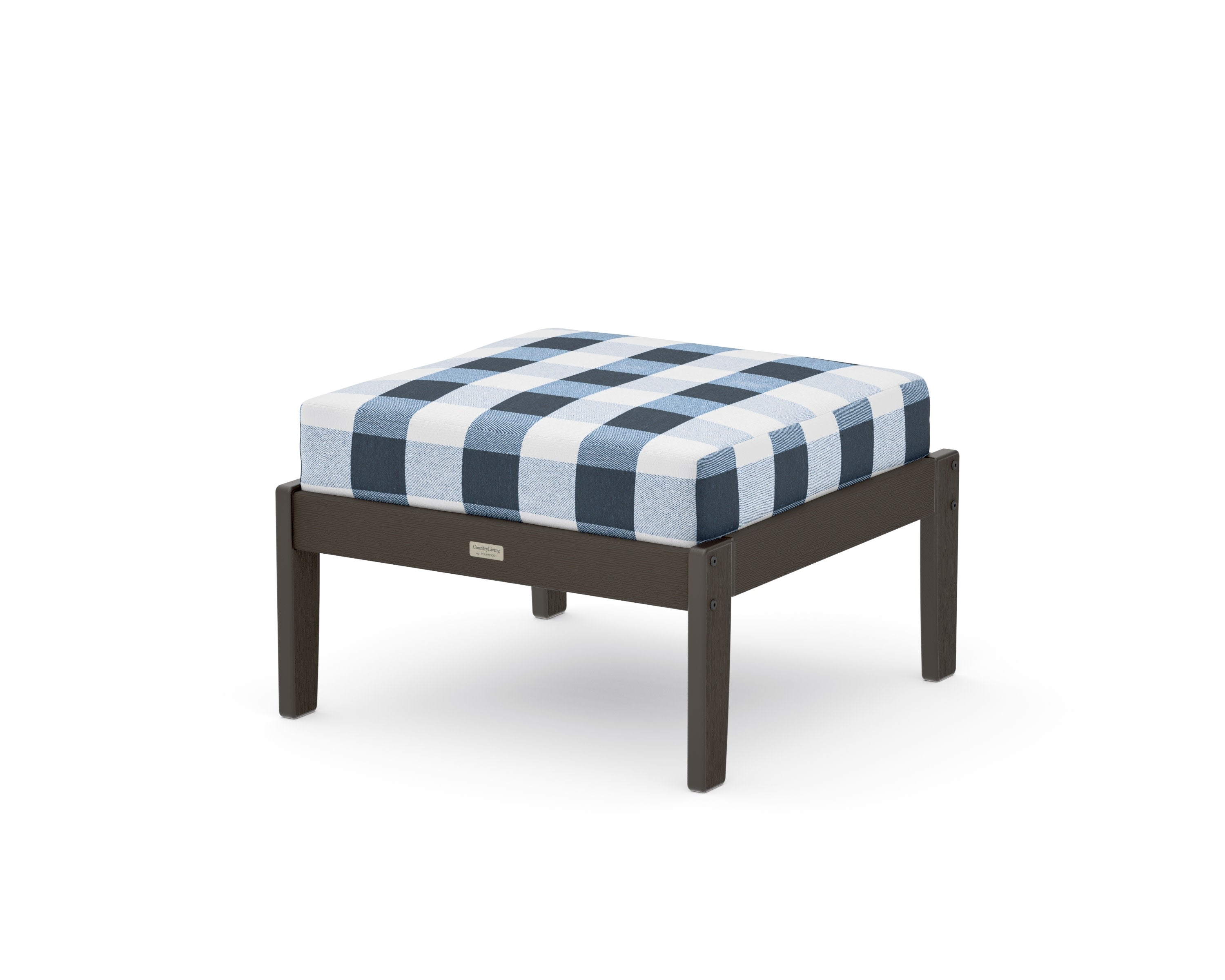 Cottage Deep Seating Ottoman in Vintage Coffee / Buffalo Plaid Marine Indigo