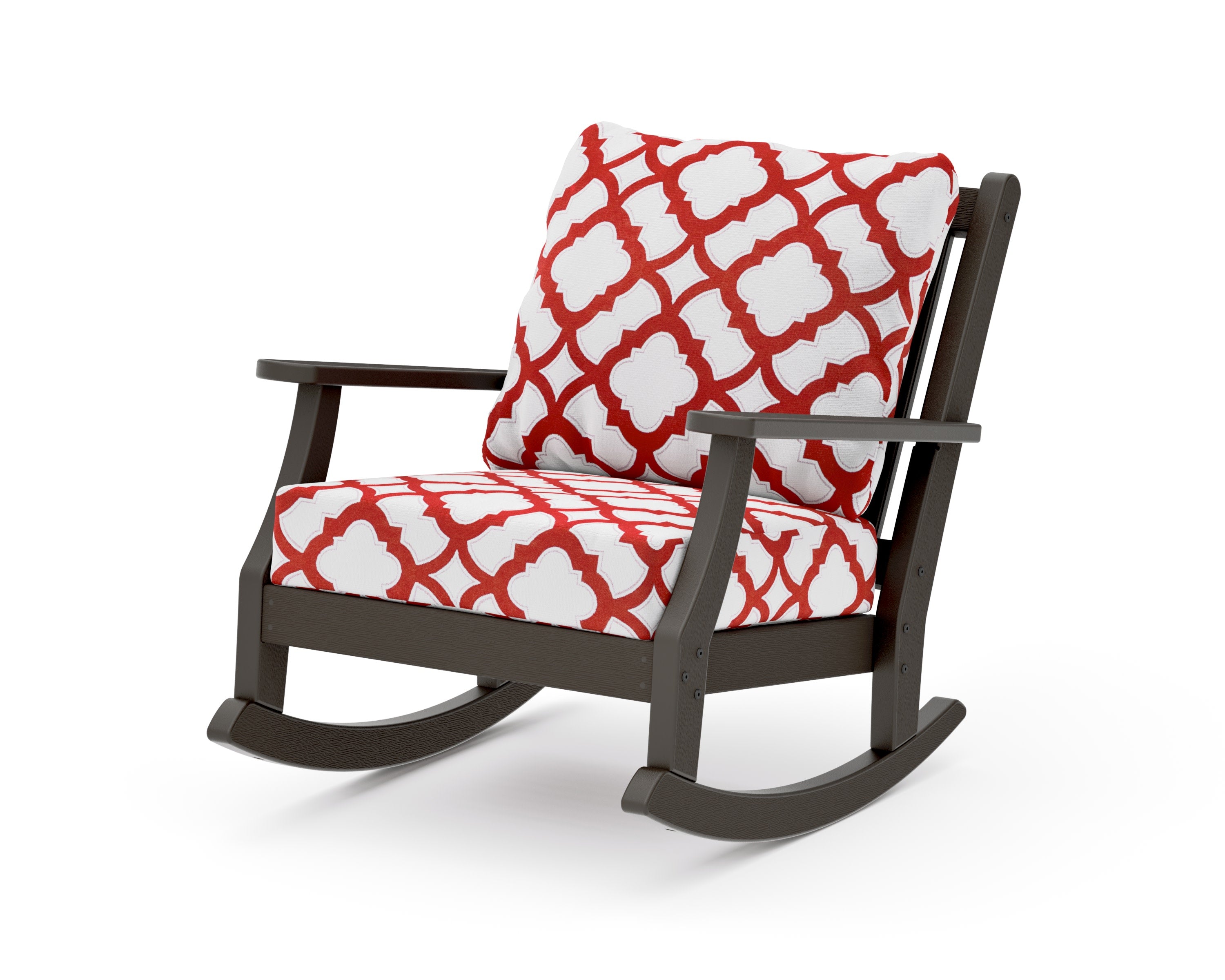 Wovendale Deep Seating Rocking Chair in Vintage Coffee / Trellis Crimson