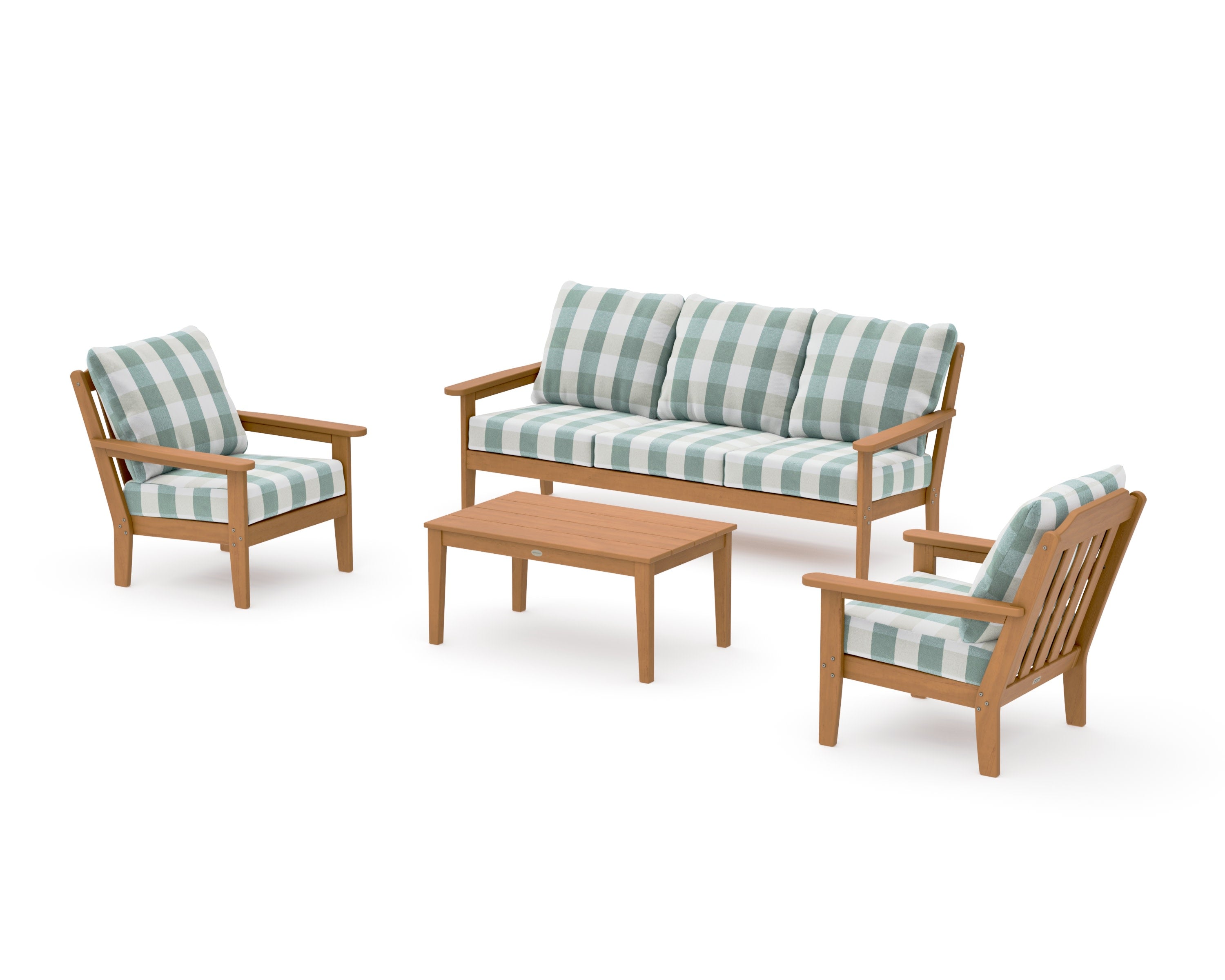 Cottage 4-Piece Deep Seating Set with Sofa in Natural / Buffalo Plaid Glacier Spa