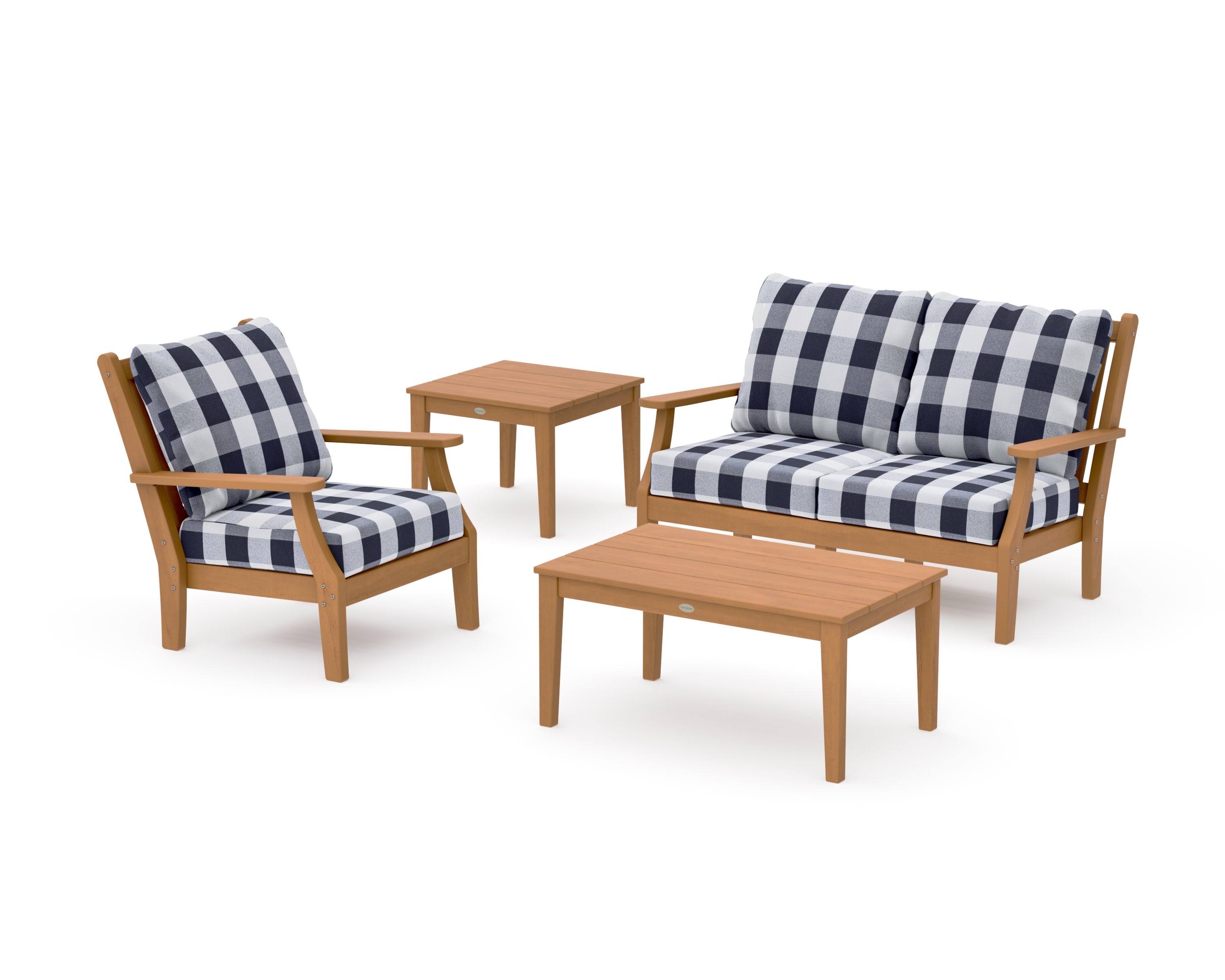 Wovendale 4-Piece Deep Seating Set in Natural / Buffalo Plaid Navy