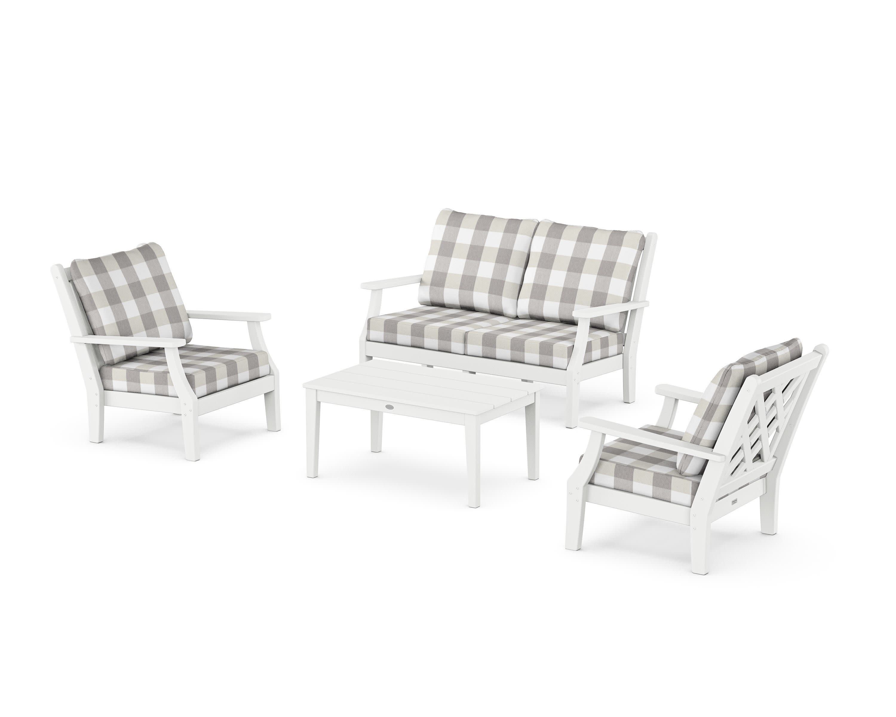 Wovendale 4-Piece Deep Seating Set with Loveseat in White / Buffalo Plaid Grey Mist
