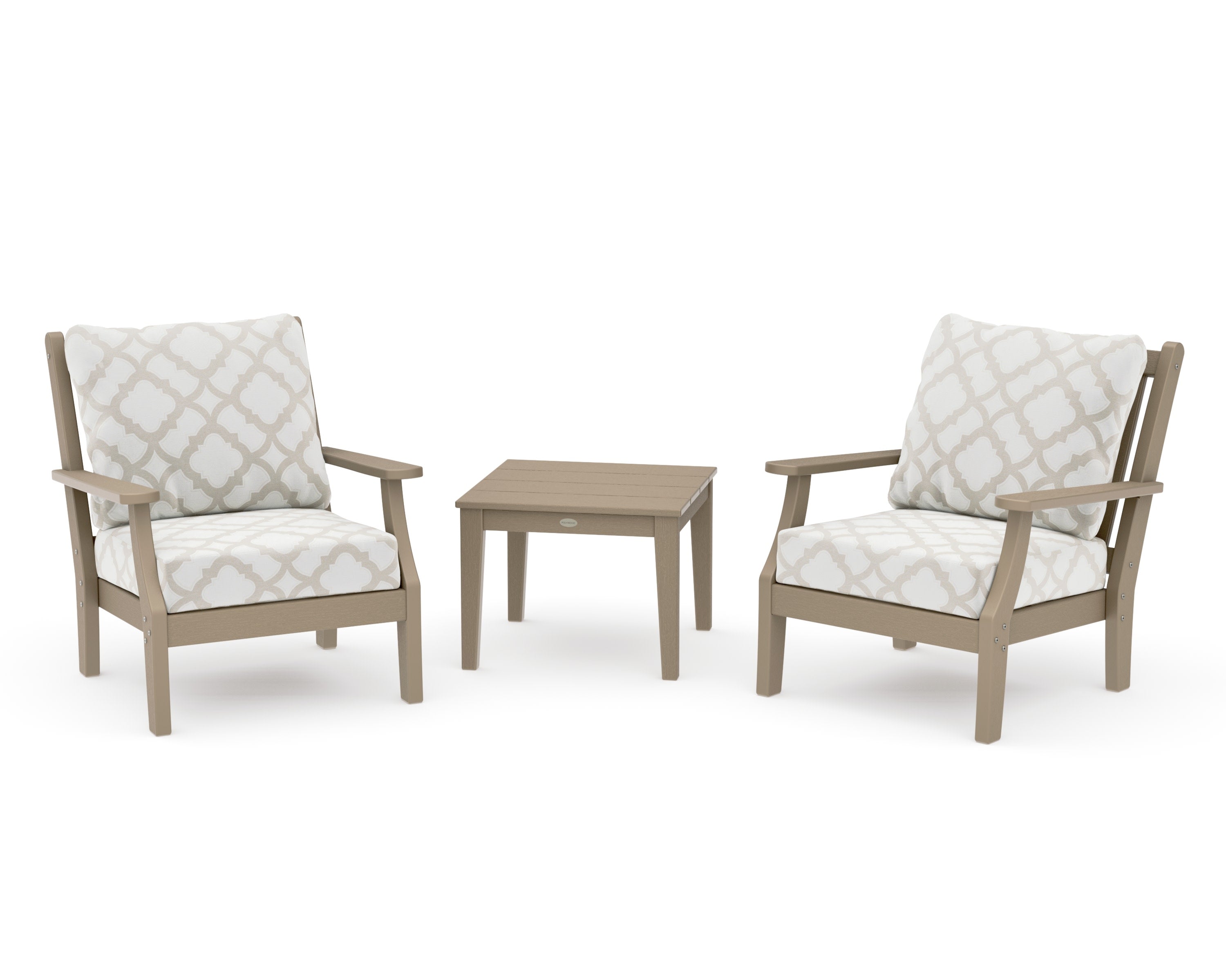 Wovendale 3-Piece Deep Seating Set in Vintage Sahara / Trellis Dune Burlap