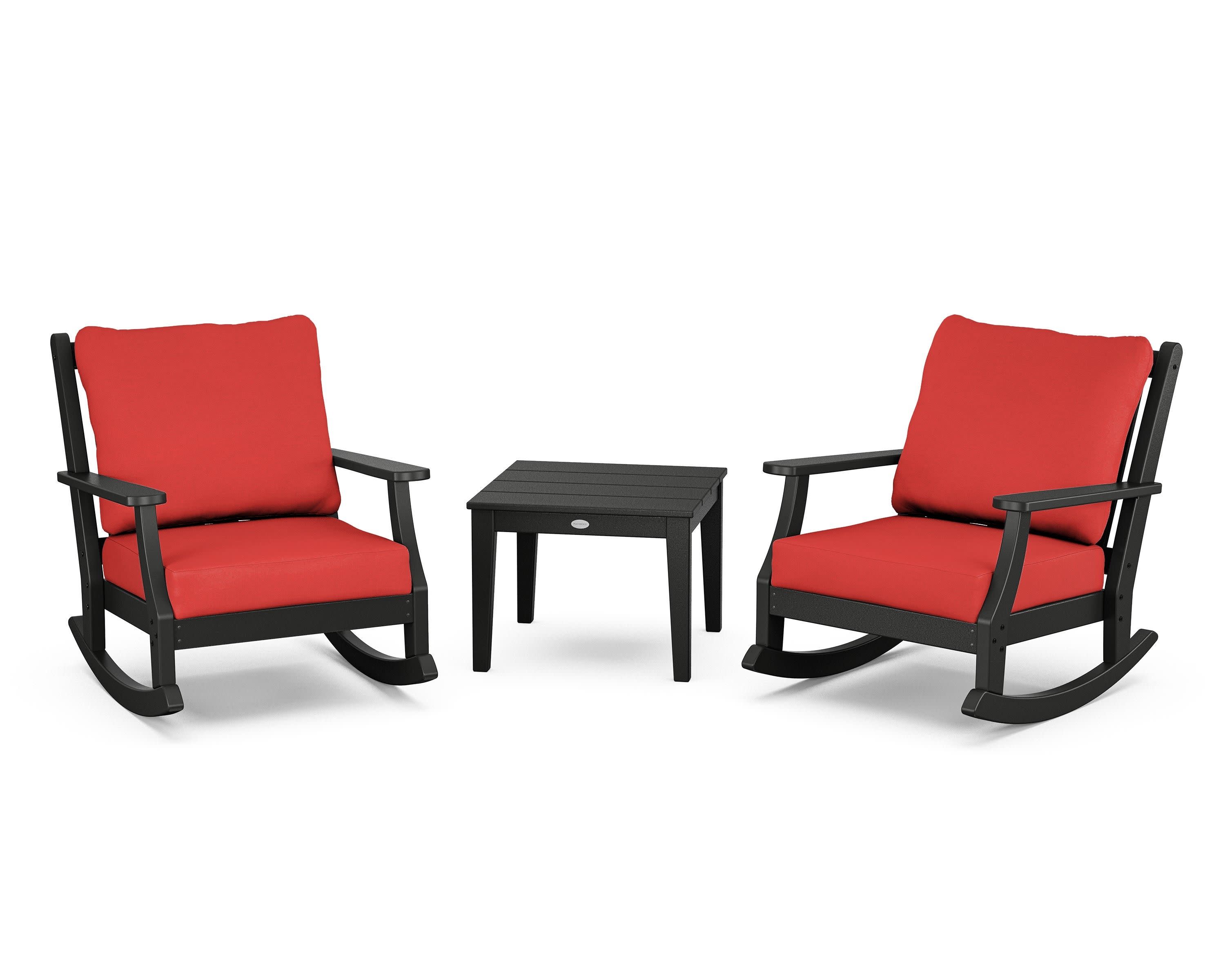 Wovendale 3-Piece Deep Seating Rocker Set in Black / Crimson Linen